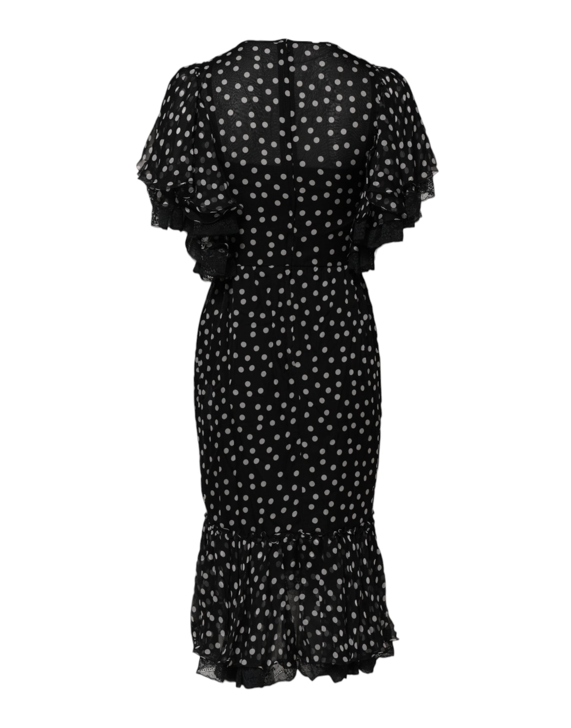 Dolce & Gabbana Black White Lace Polka Dot Chiffon Dress Dolce & Gabbana