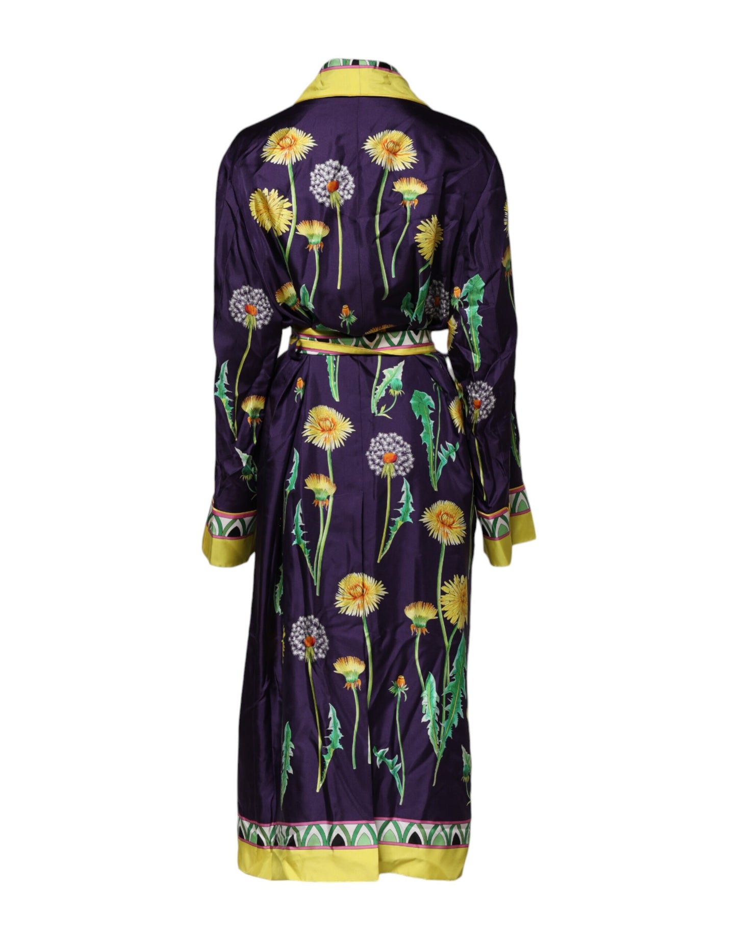 Dolce & Gabbana Blue Floral Print Silk Long Sleeves Wrap Robe Dolce & Gabbana