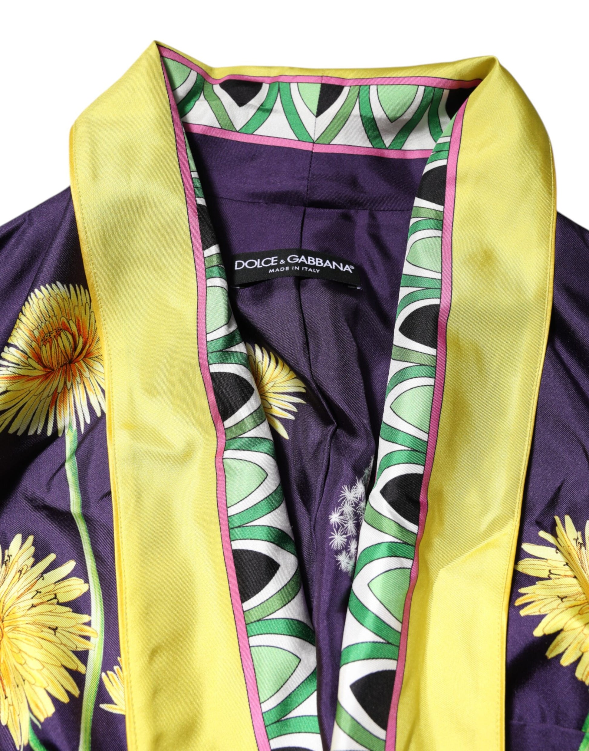 Dolce & Gabbana Blue Floral Print Silk Long Sleeves Wrap Robe Dolce & Gabbana