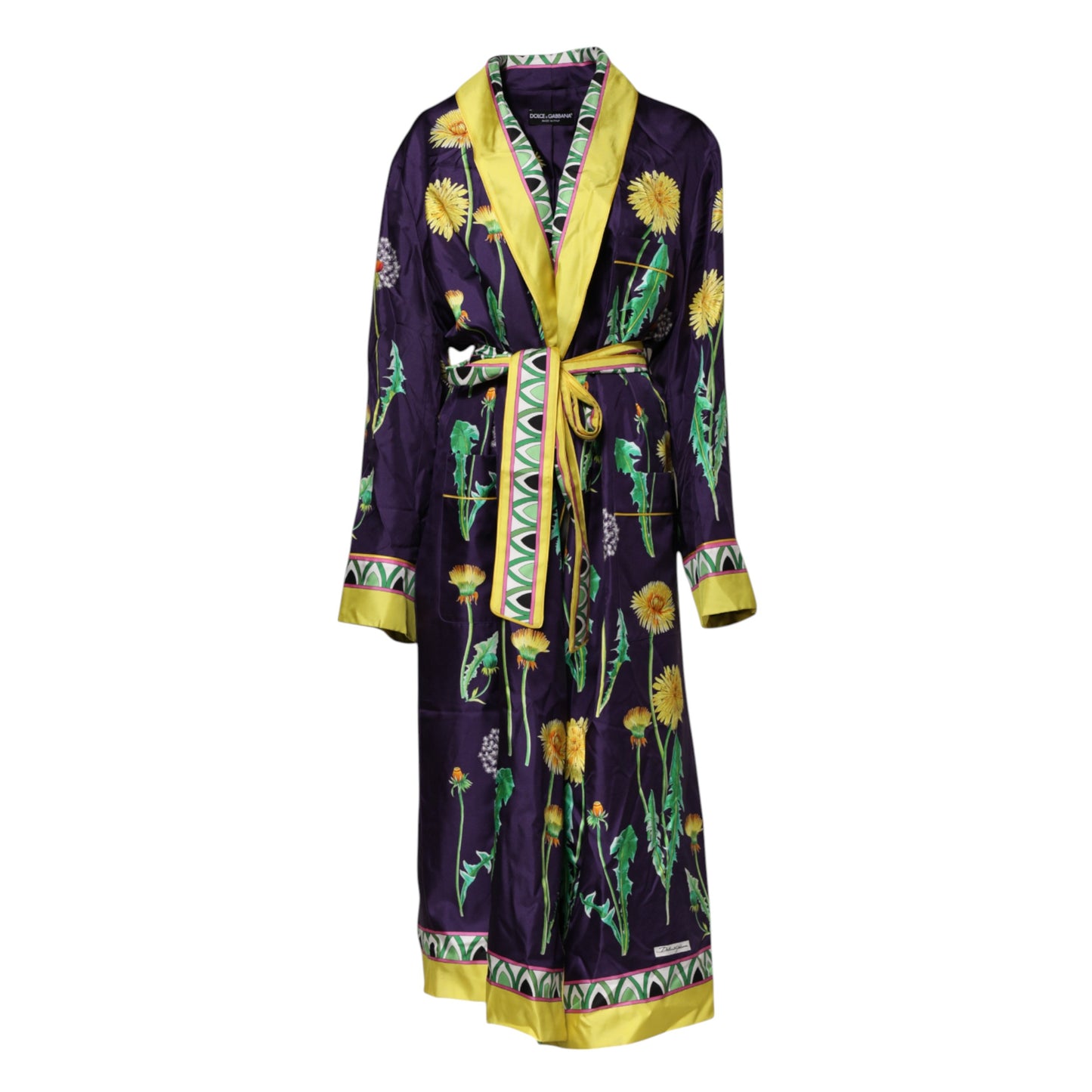 Dolce & Gabbana Blue Floral Print Silk Long Sleeves Wrap Robe Dolce & Gabbana