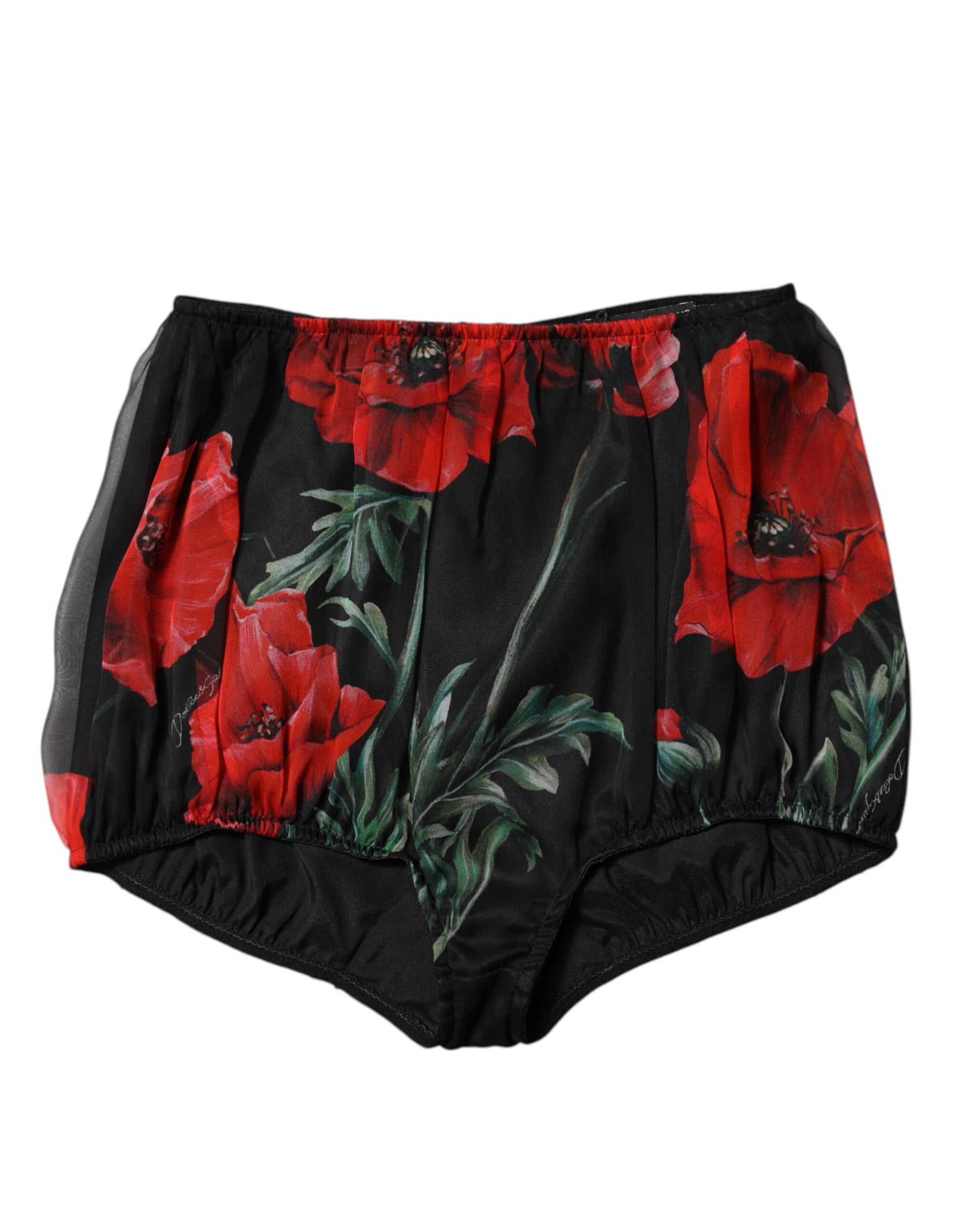 Dolce & Gabbana Black Floral High Waist Women Hot Pants Shorts Dolce & Gabbana