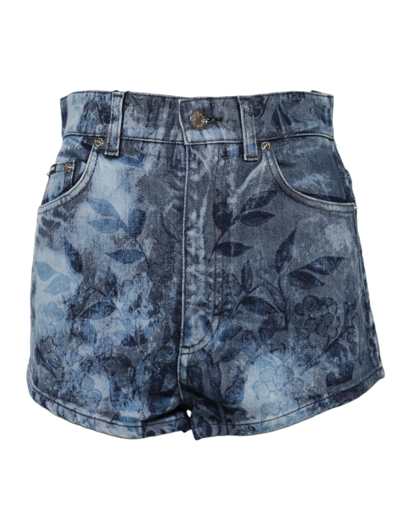 Dolce & Gabbana Blue Floral Print Denim Cotton Hot Pants Shorts Dolce & Gabbana