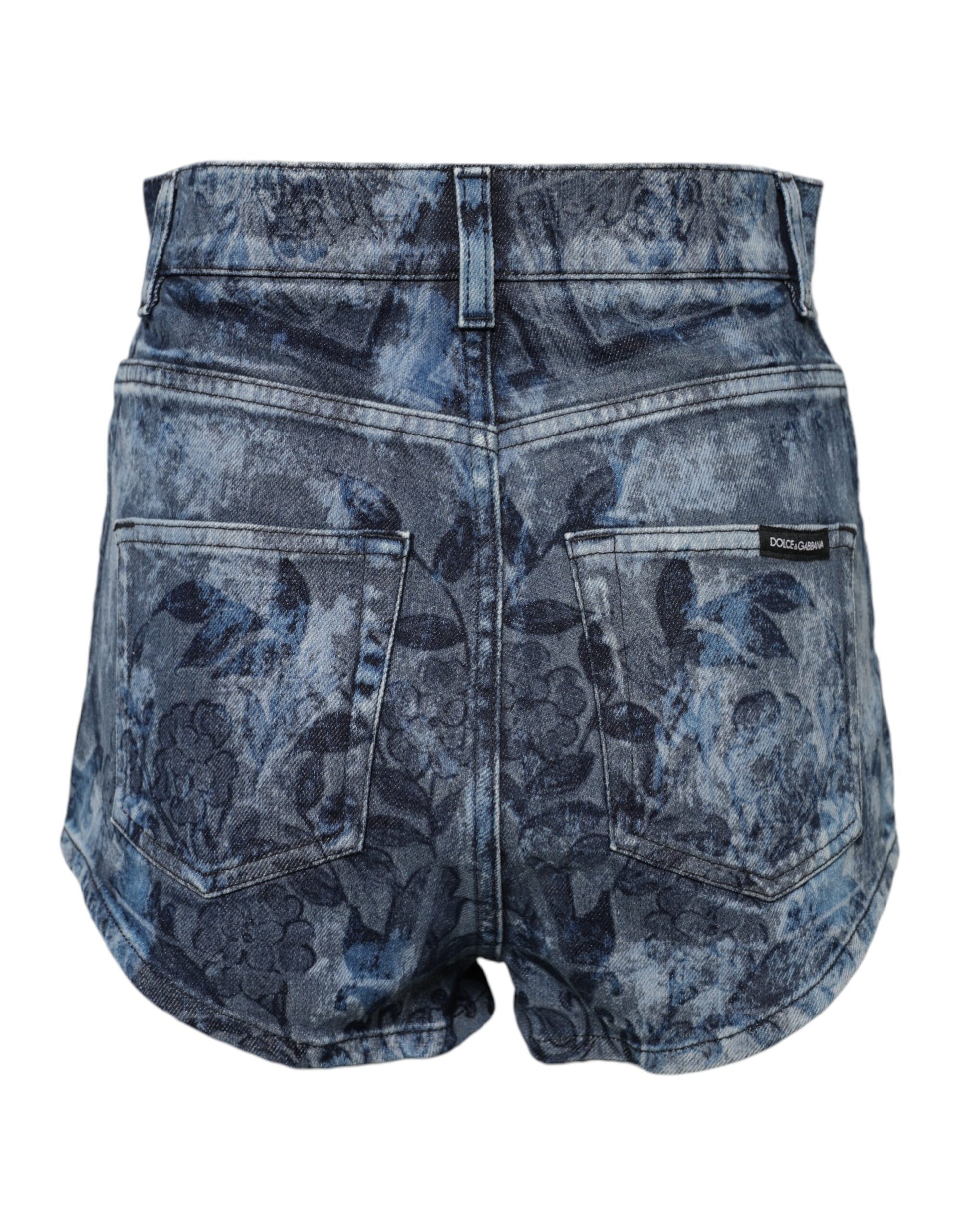 Dolce & Gabbana Blue Floral Print Denim Cotton Hot Pants Shorts Dolce & Gabbana