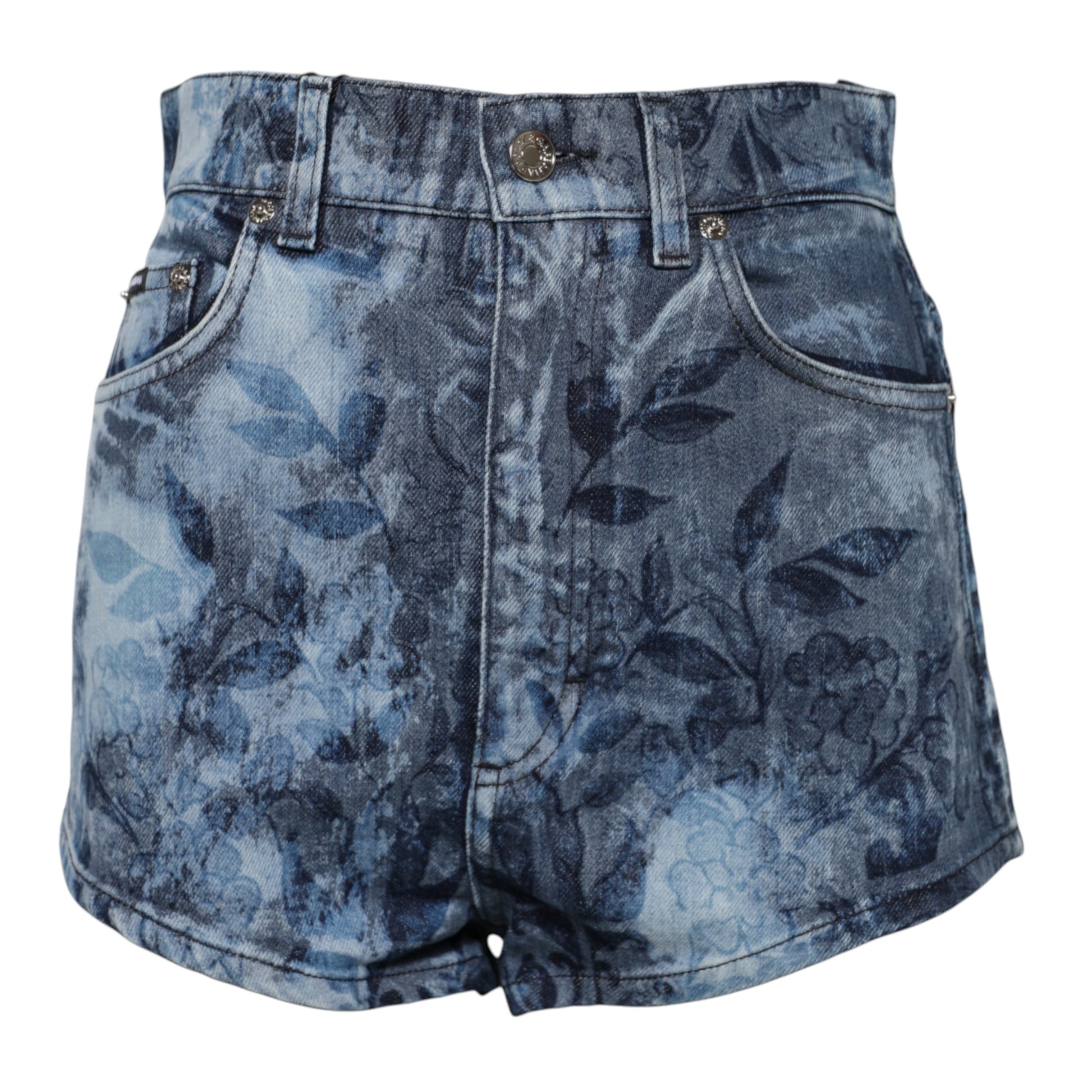 Dolce & Gabbana Blue Floral Print Denim Cotton Hot Pants Shorts Dolce & Gabbana