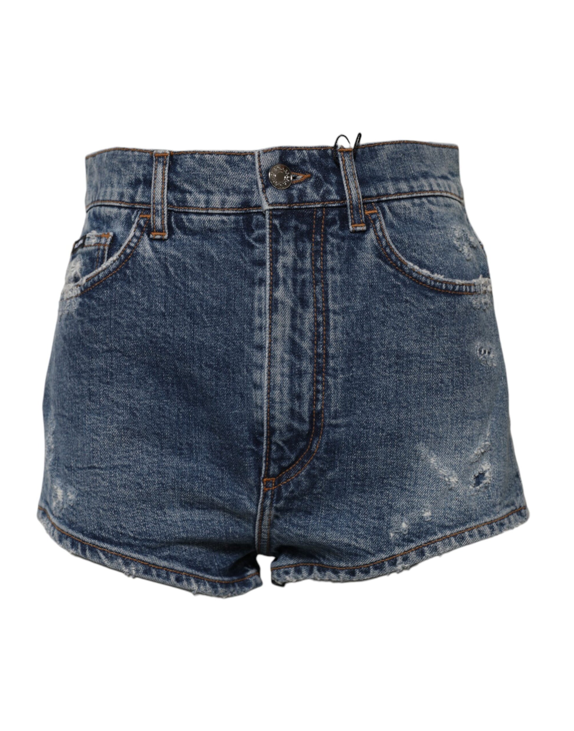 Dolce & Gabbana Blue Tattered Denim Cotton Hot Pants Shorts Dolce & Gabbana