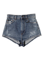 Dolce & Gabbana Blue Tattered Denim Cotton Hot Pants Shorts