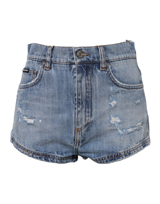 Dolce & Gabbana Blue Logo Plaque Denim Cotton Hot Pants Shorts Dolce & Gabbana