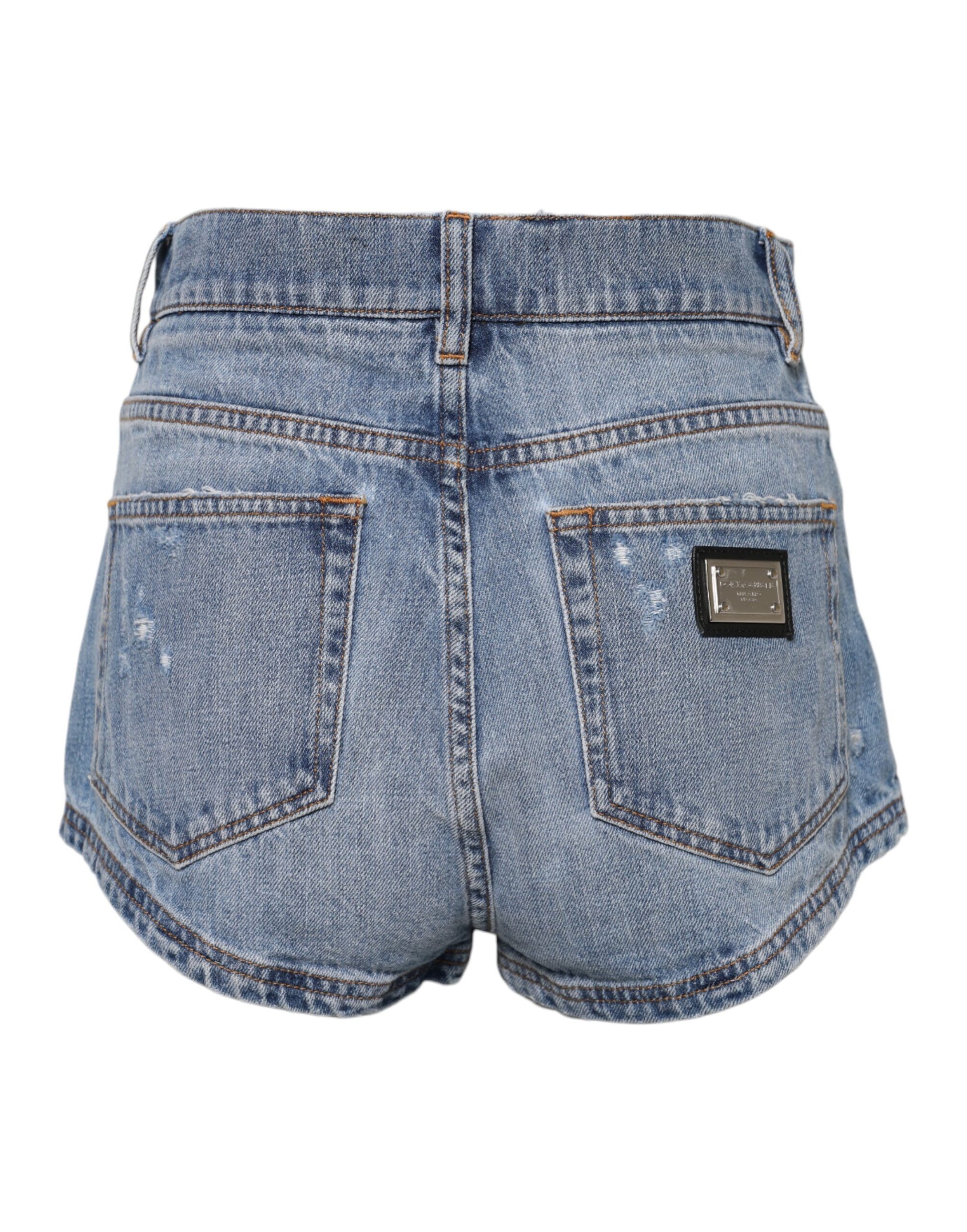 Dolce & Gabbana Blue Logo Plaque Denim Cotton Hot Pants Shorts Dolce & Gabbana