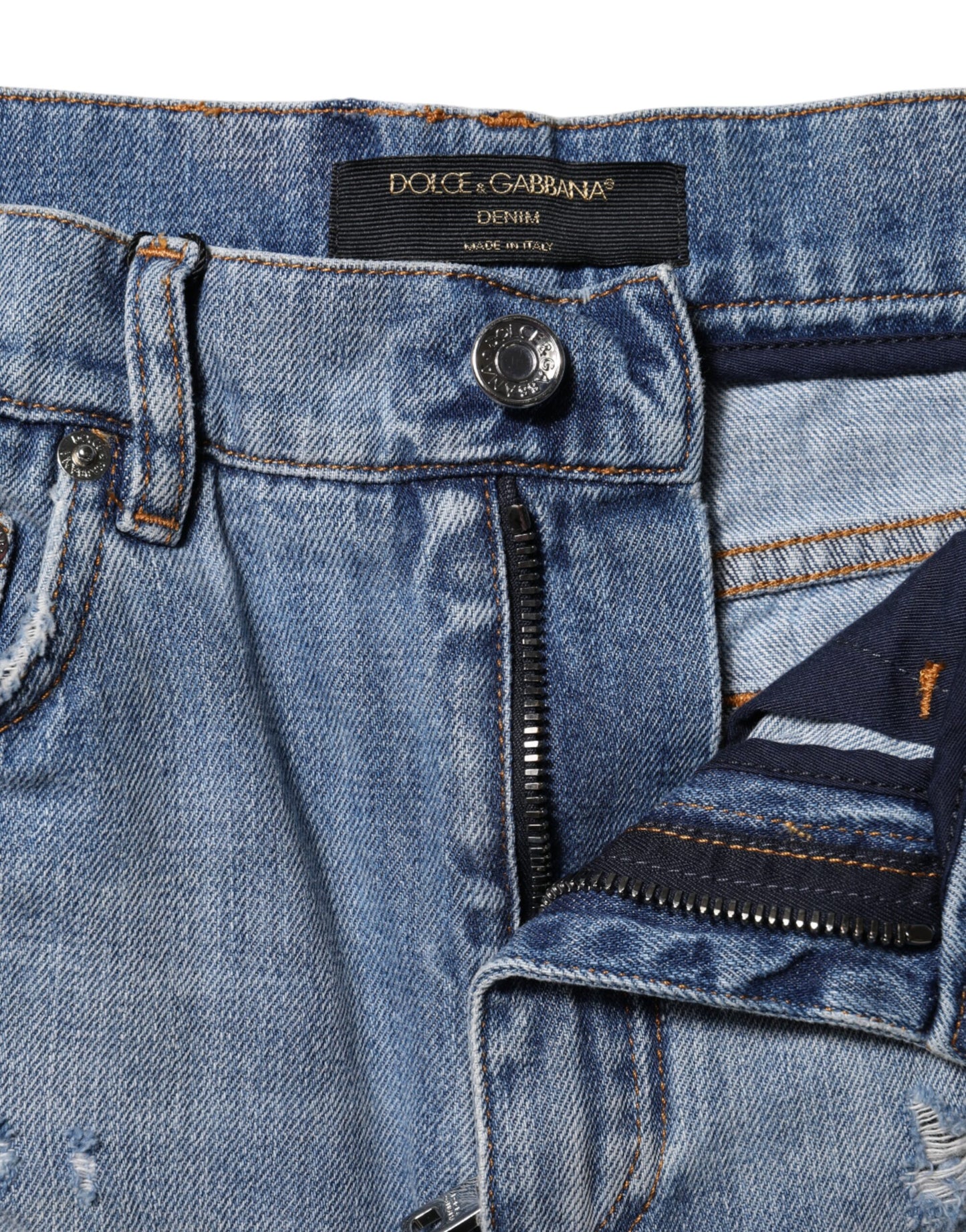 Dolce & Gabbana Blue Logo Plaque Denim Cotton Hot Pants Shorts Dolce & Gabbana