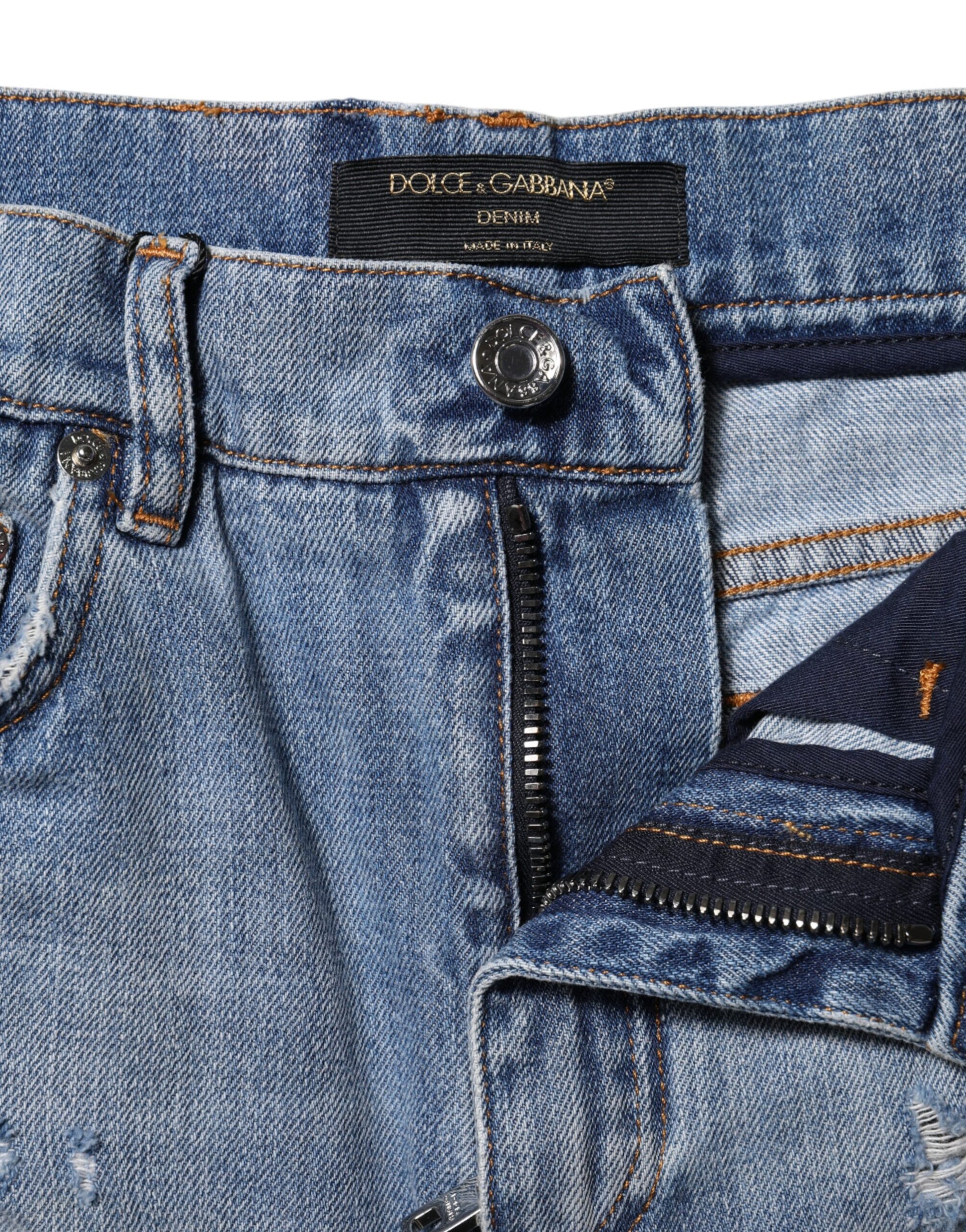 Dolce & Gabbana Blue Logo Plaque Denim Cotton Hot Pants Shorts Dolce & Gabbana