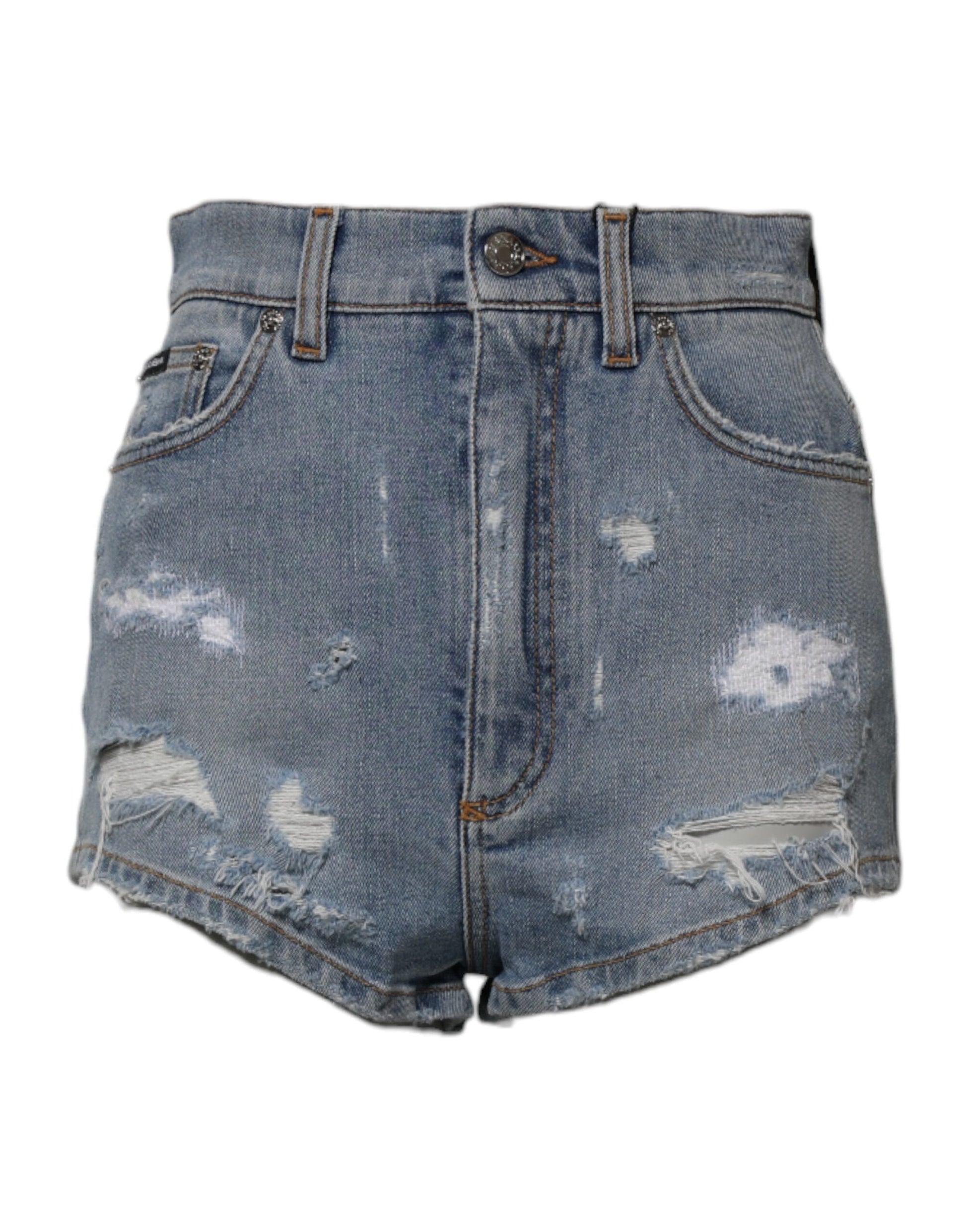 Dolce & Gabbana Blue Tattered Denim Cotton Hot Pants Shorts Dolce & Gabbana