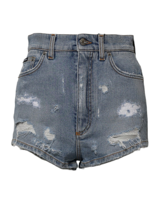 Dolce & Gabbana Blue Tattered Denim Cotton Hot Pants Shorts Dolce & Gabbana