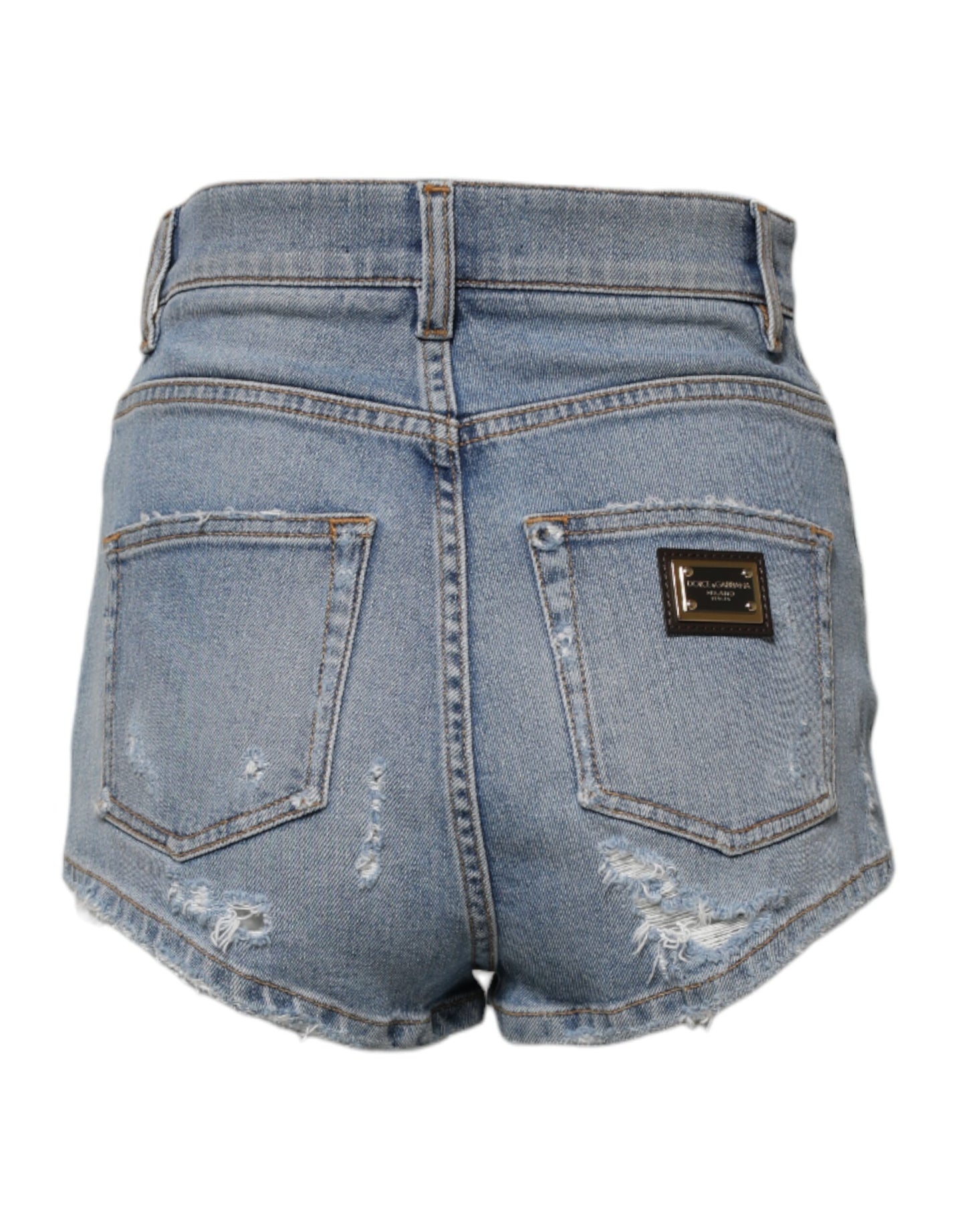 Dolce & Gabbana Blue Tattered Denim Cotton Hot Pants Shorts Dolce & Gabbana