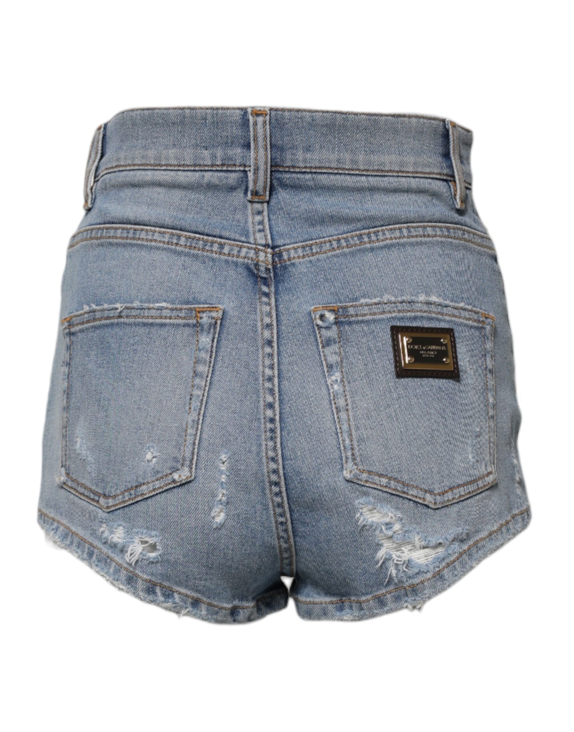 Dolce & Gabbana Blue Tattered Denim Cotton Hot Pants Shorts Dolce & Gabbana