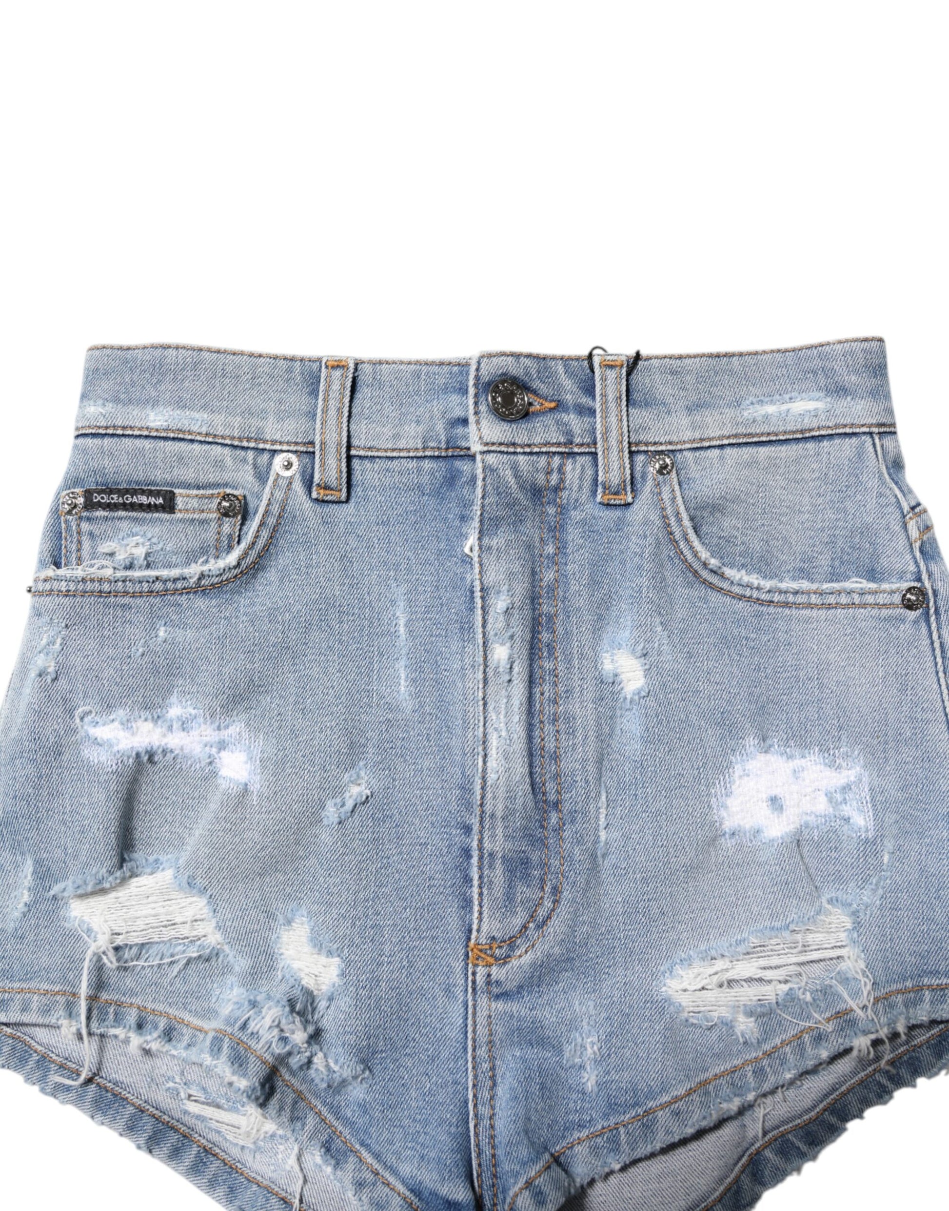 Dolce & Gabbana Blue Tattered Denim Cotton Hot Pants Shorts Dolce & Gabbana