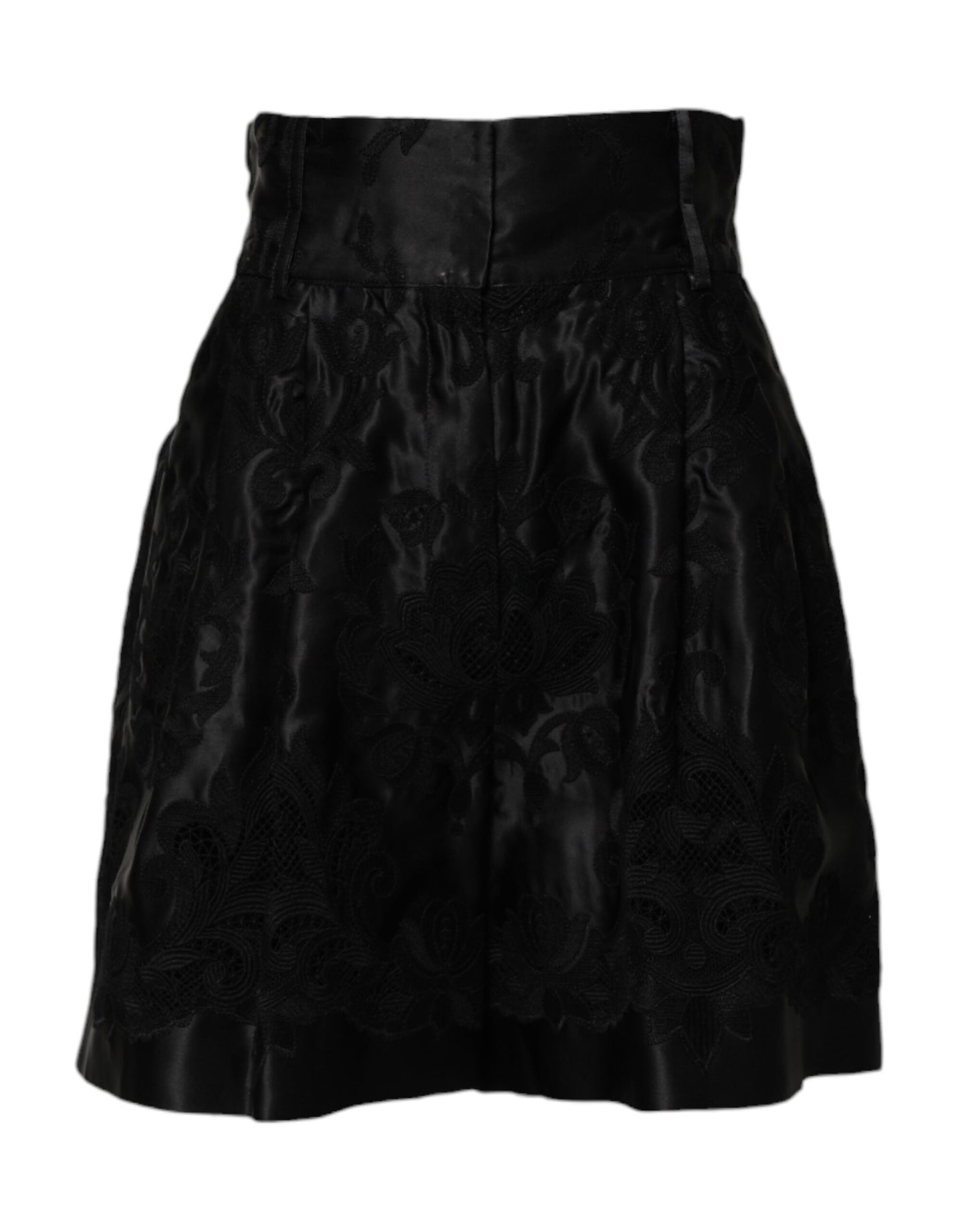 Dolce & Gabbana Black Floral Embroidery Silk High Waist Shorts Dolce & Gabbana