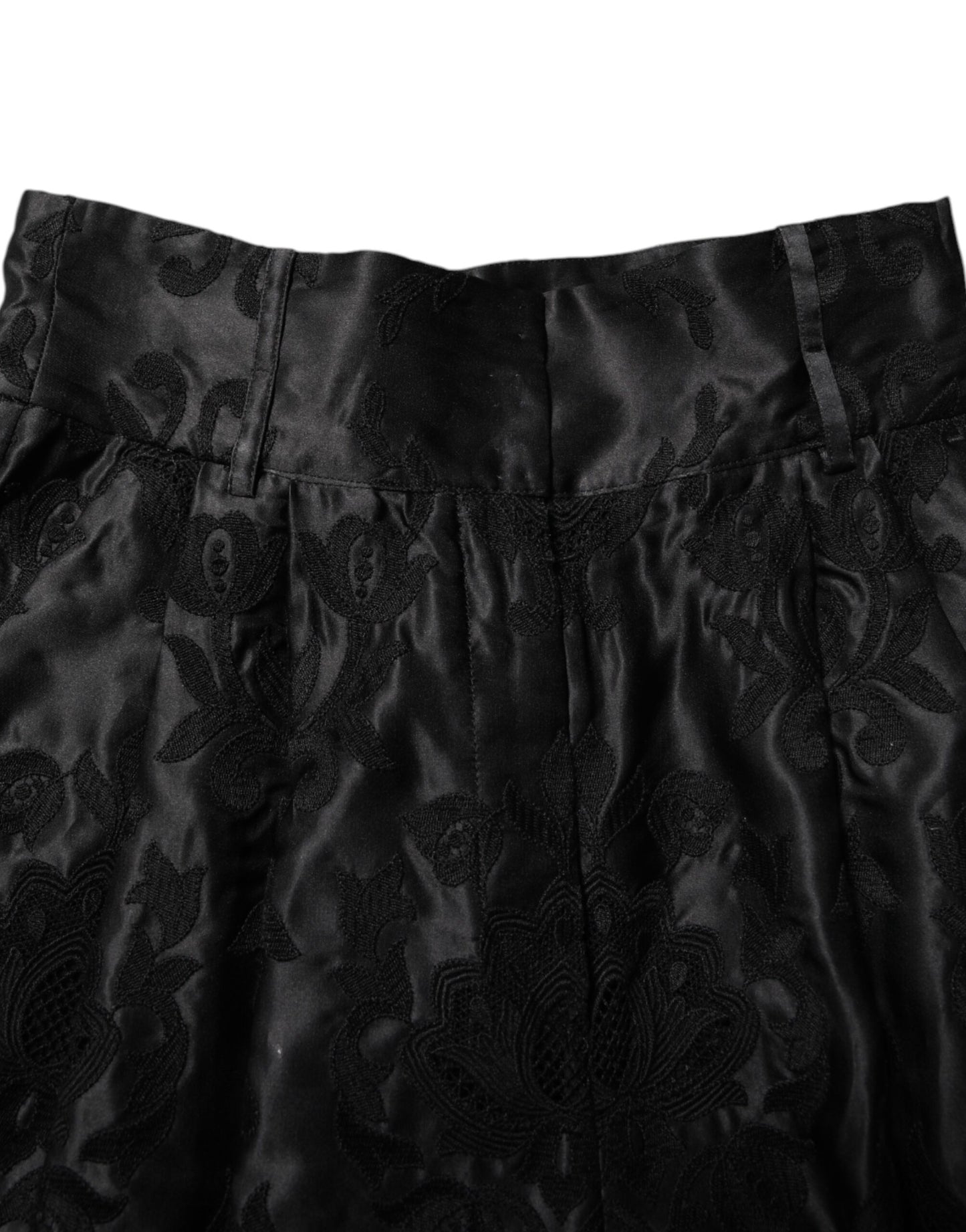 Dolce & Gabbana Black Floral Embroidery Silk High Waist Shorts Dolce & Gabbana