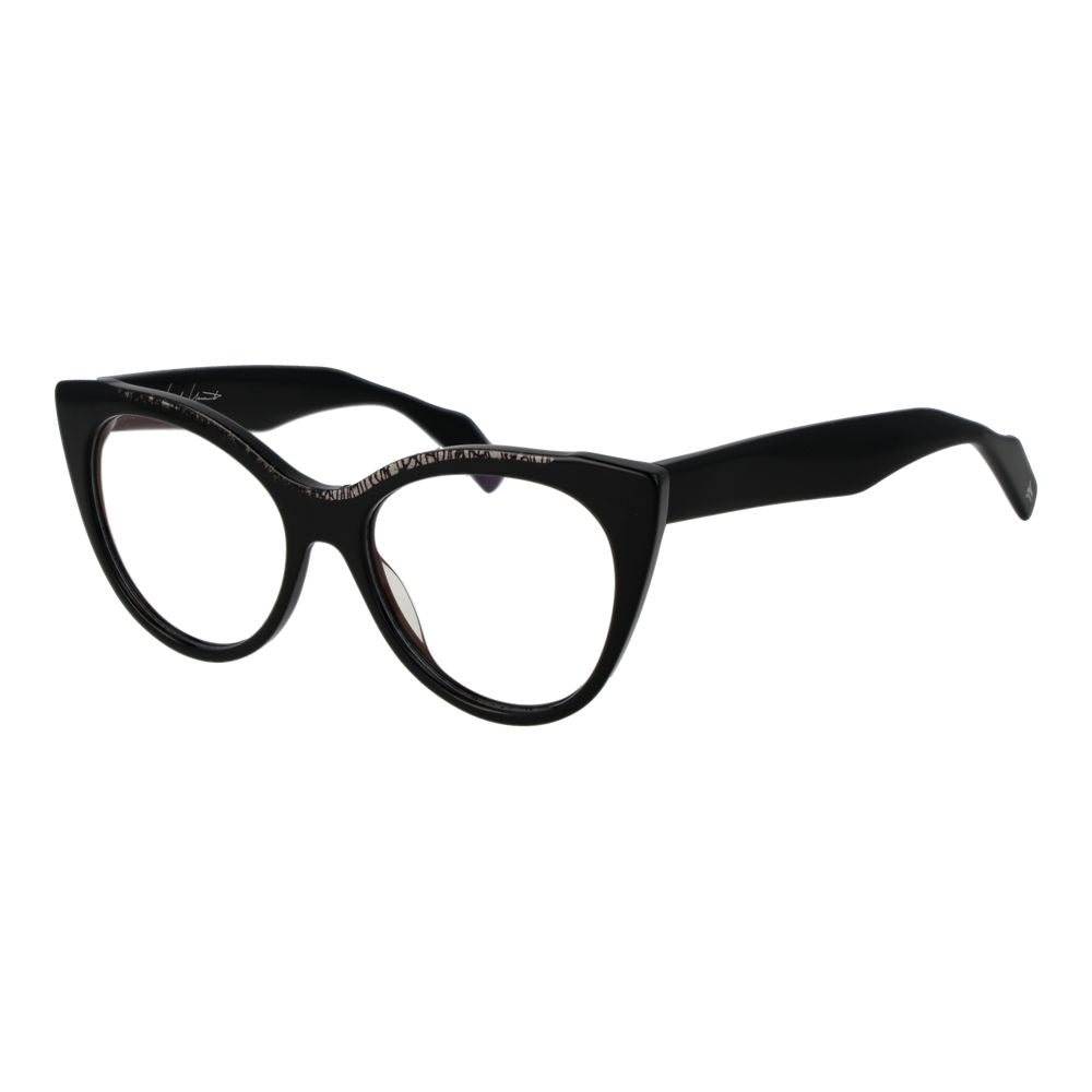 Yohji Yamamoto black plastic glasses frames with sleek design and modern style, shown in a close-up image.