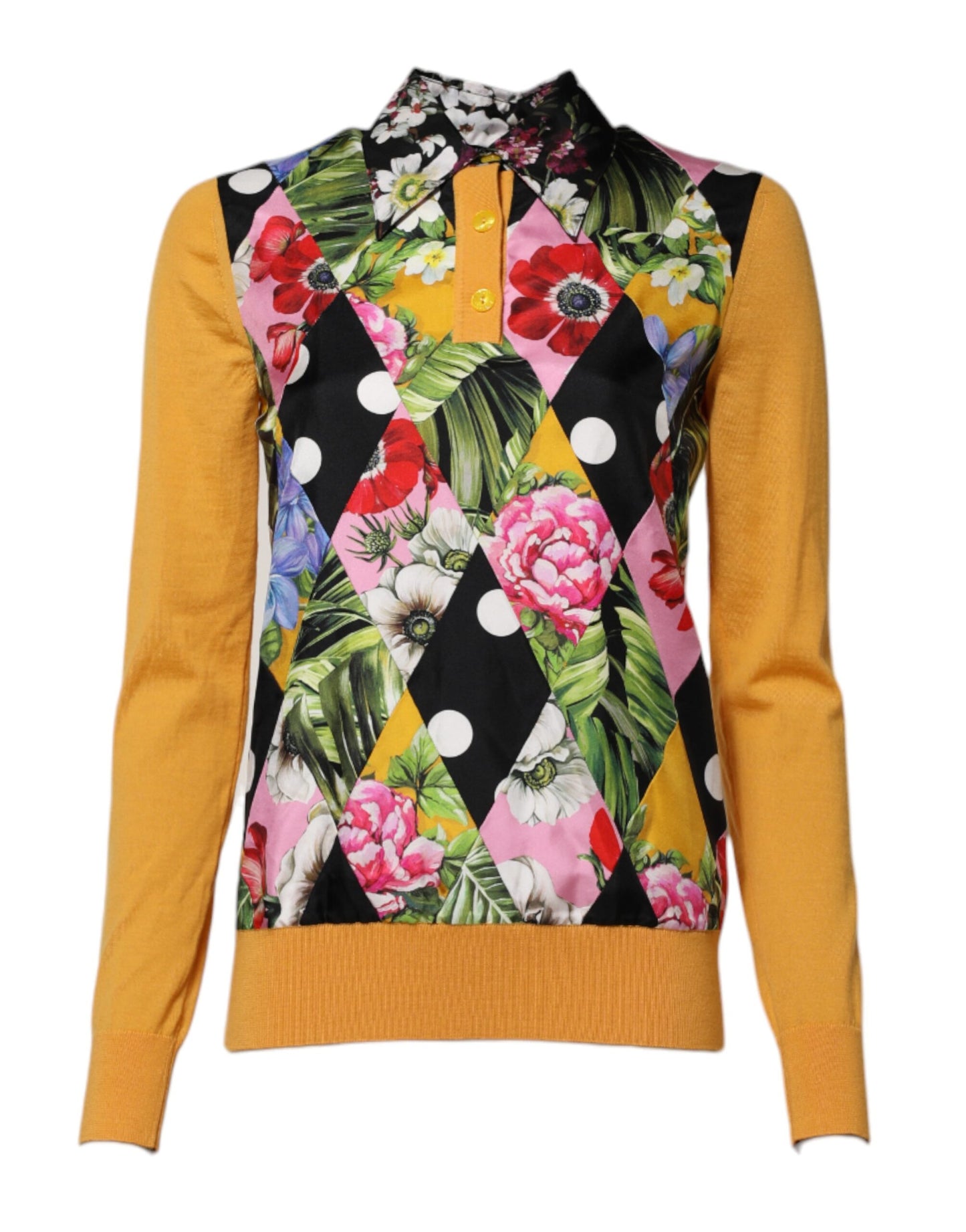 Dolce & Gabbana Multicolor Floral Long Sleeves Polo Top Dolce & Gabbana