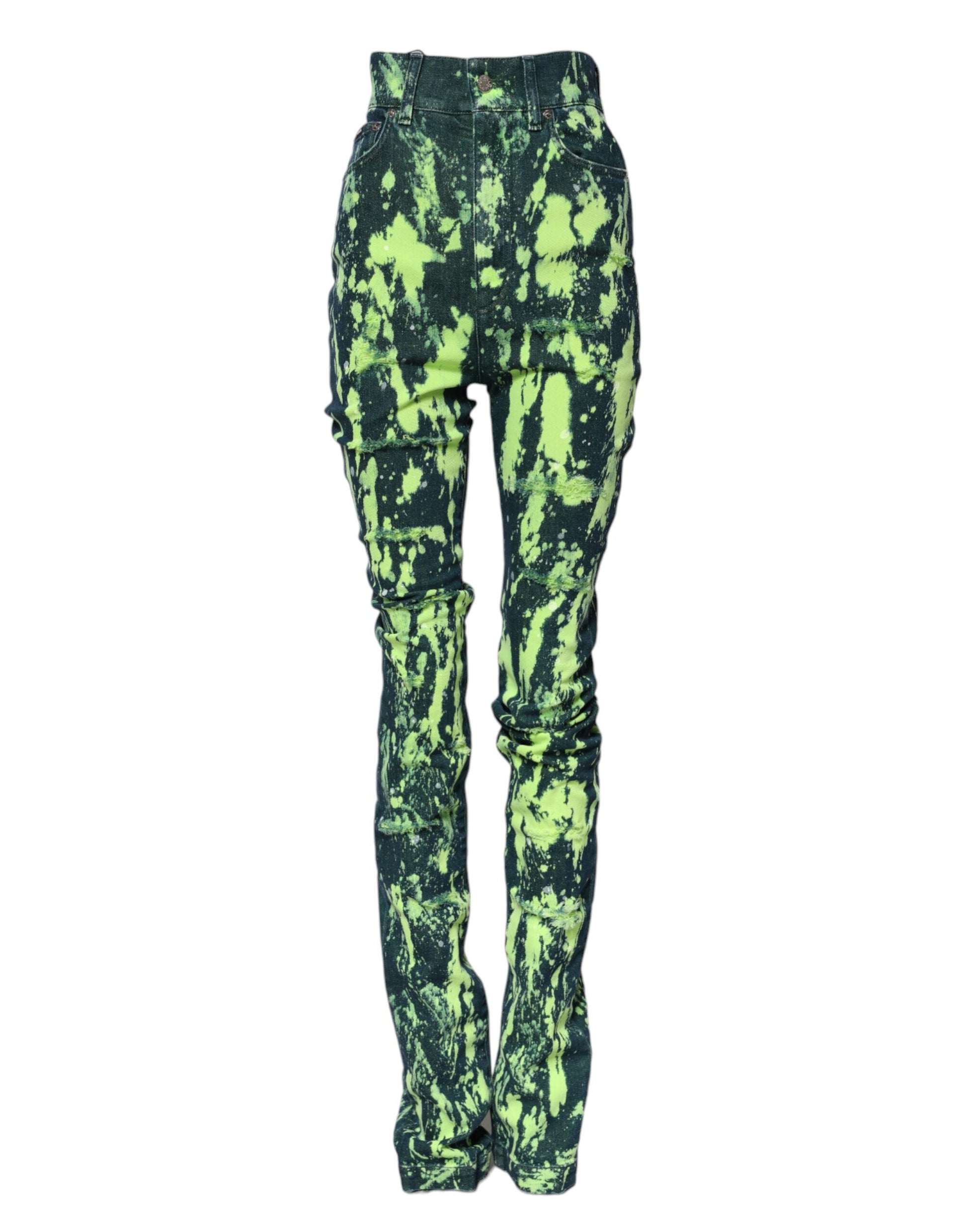 Dolce & Gabbana Green Color Splash High Waist Denim Jeans Dolce & Gabbana