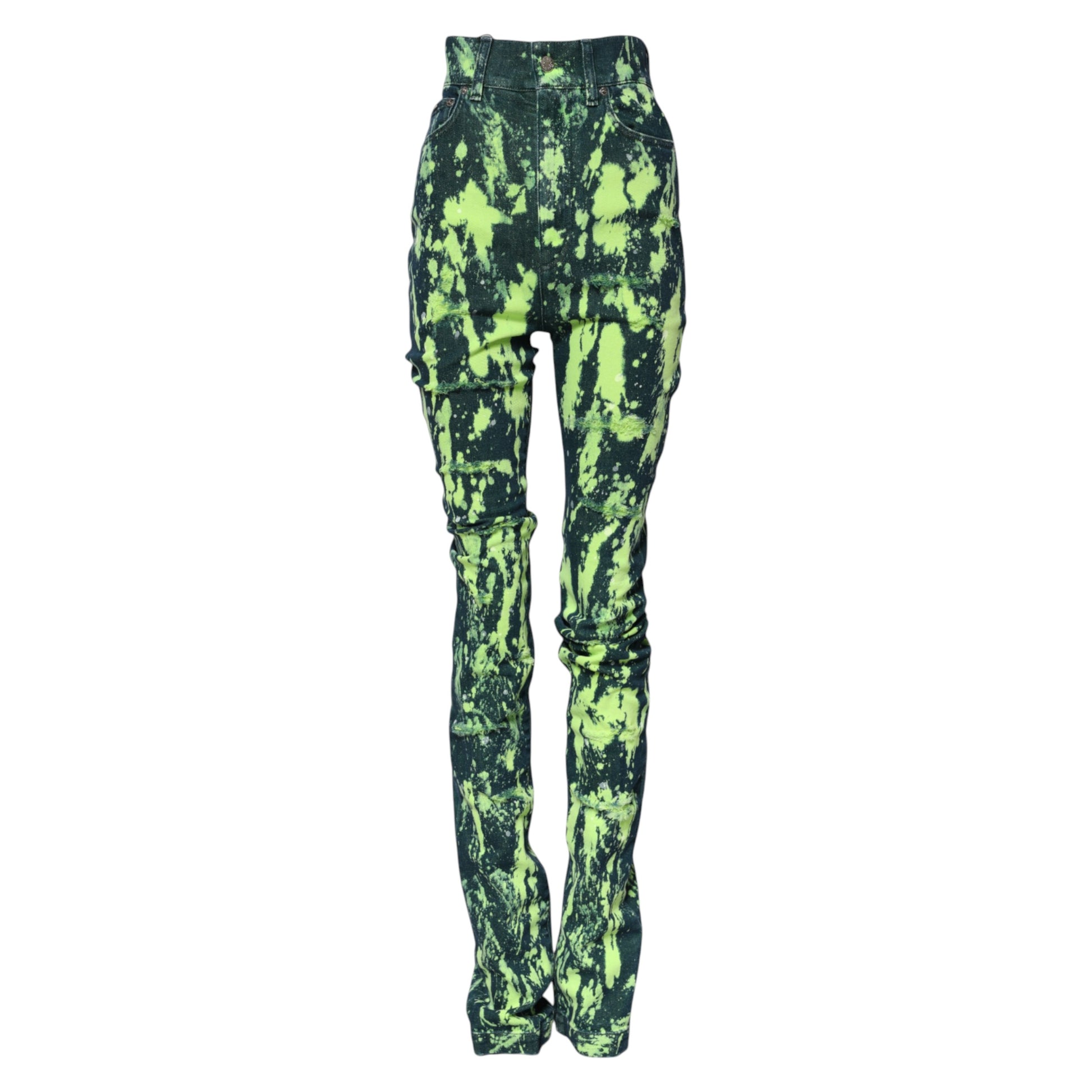Dolce & Gabbana Green Color Splash High Waist Denim Jeans Dolce & Gabbana
