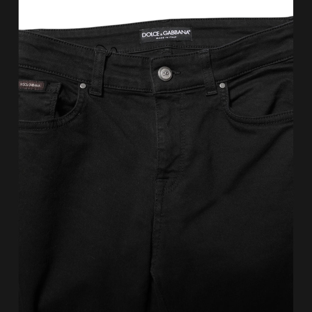 Dolce & Gabbana Black Cotton Logo Skinny Mid Waist Denim Jeans