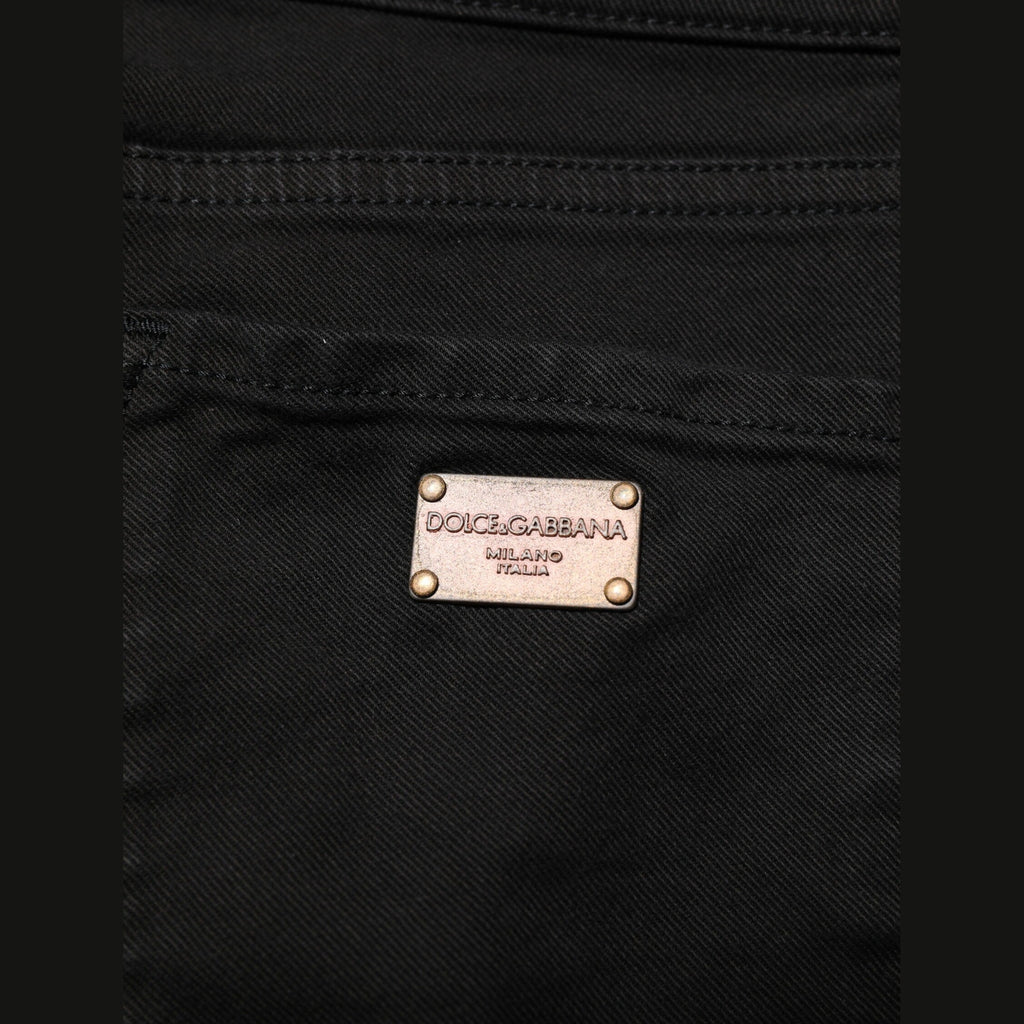 Dolce & Gabbana Black Cotton Logo Skinny Mid Waist Denim Jeans