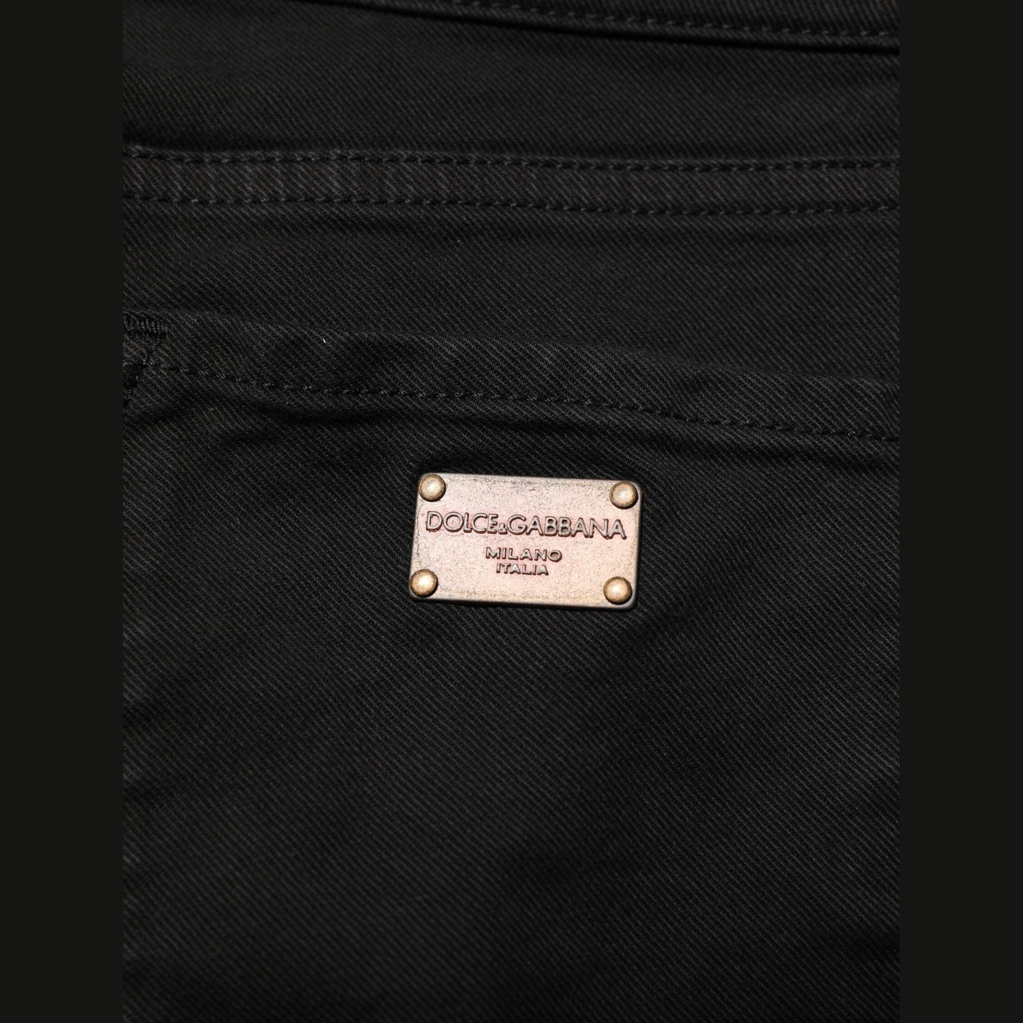 Dolce & Gabbana Black Cotton Logo Skinny Mid Waist Denim Jeans