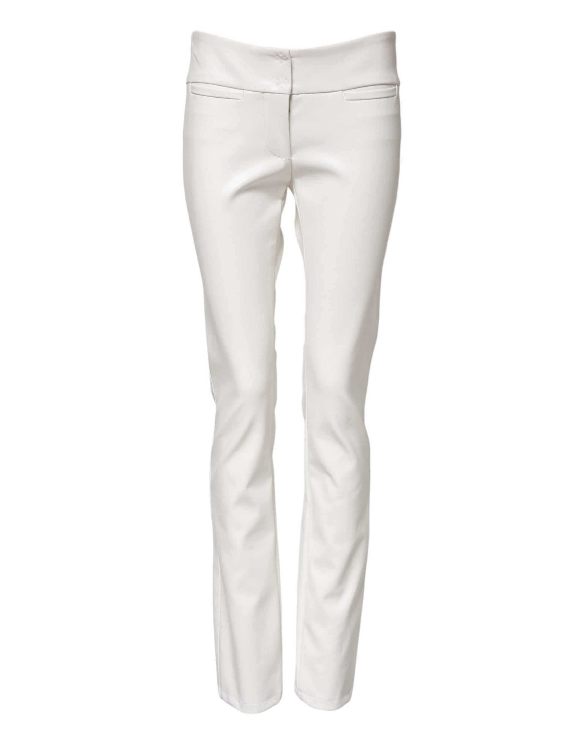 Dolce & Gabbana White Polyurethane High Waist Tapered Pants Dolce & Gabbana