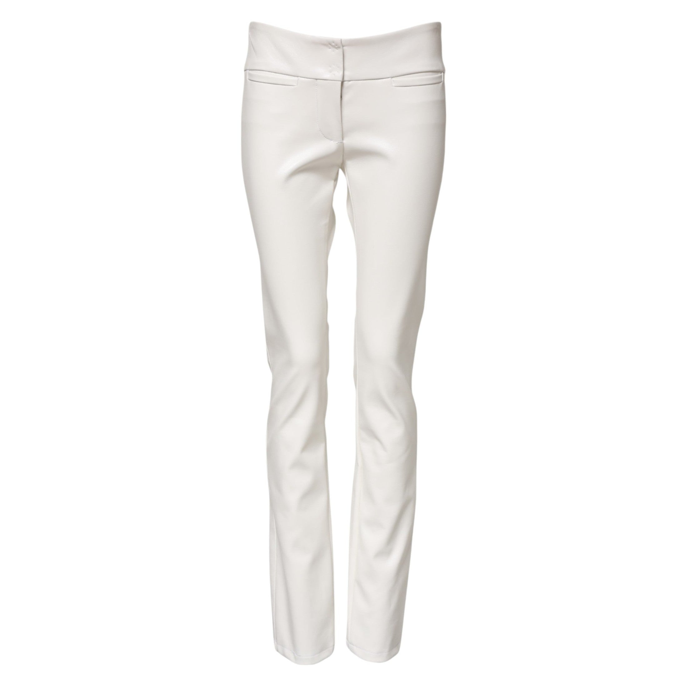 Dolce & Gabbana White Polyurethane High Waist Tapered Pants