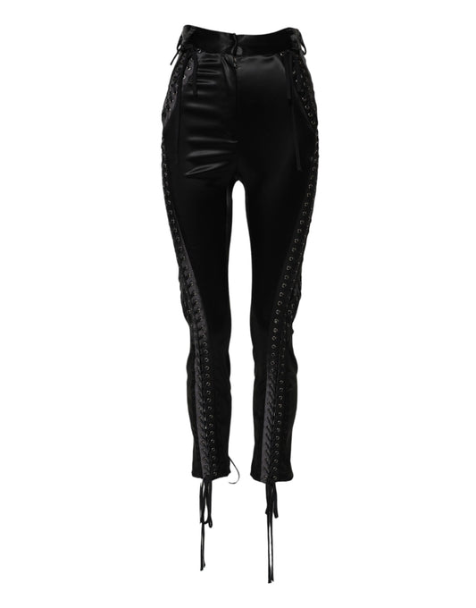 Dolce & Gabbana Black Lace Details High Waist Skinny Pants Dolce & Gabbana