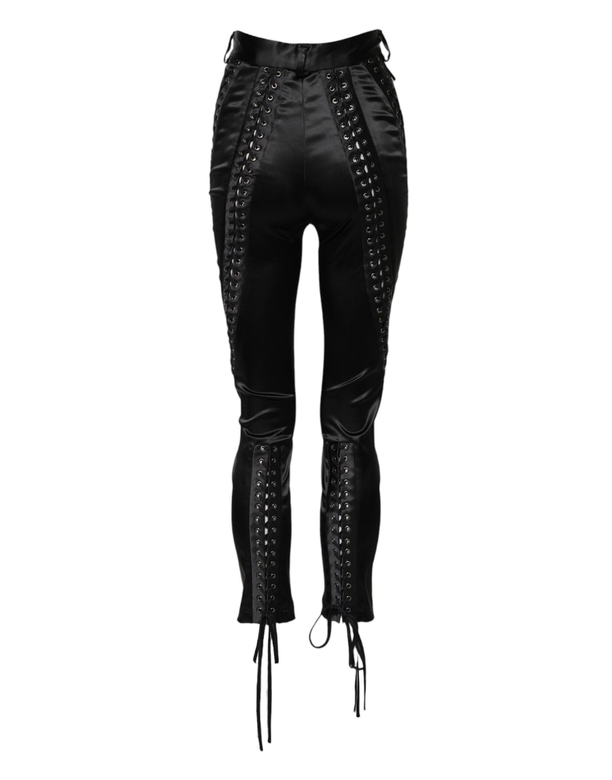 Dolce & Gabbana Black Lace Details High Waist Skinny Pants Dolce & Gabbana