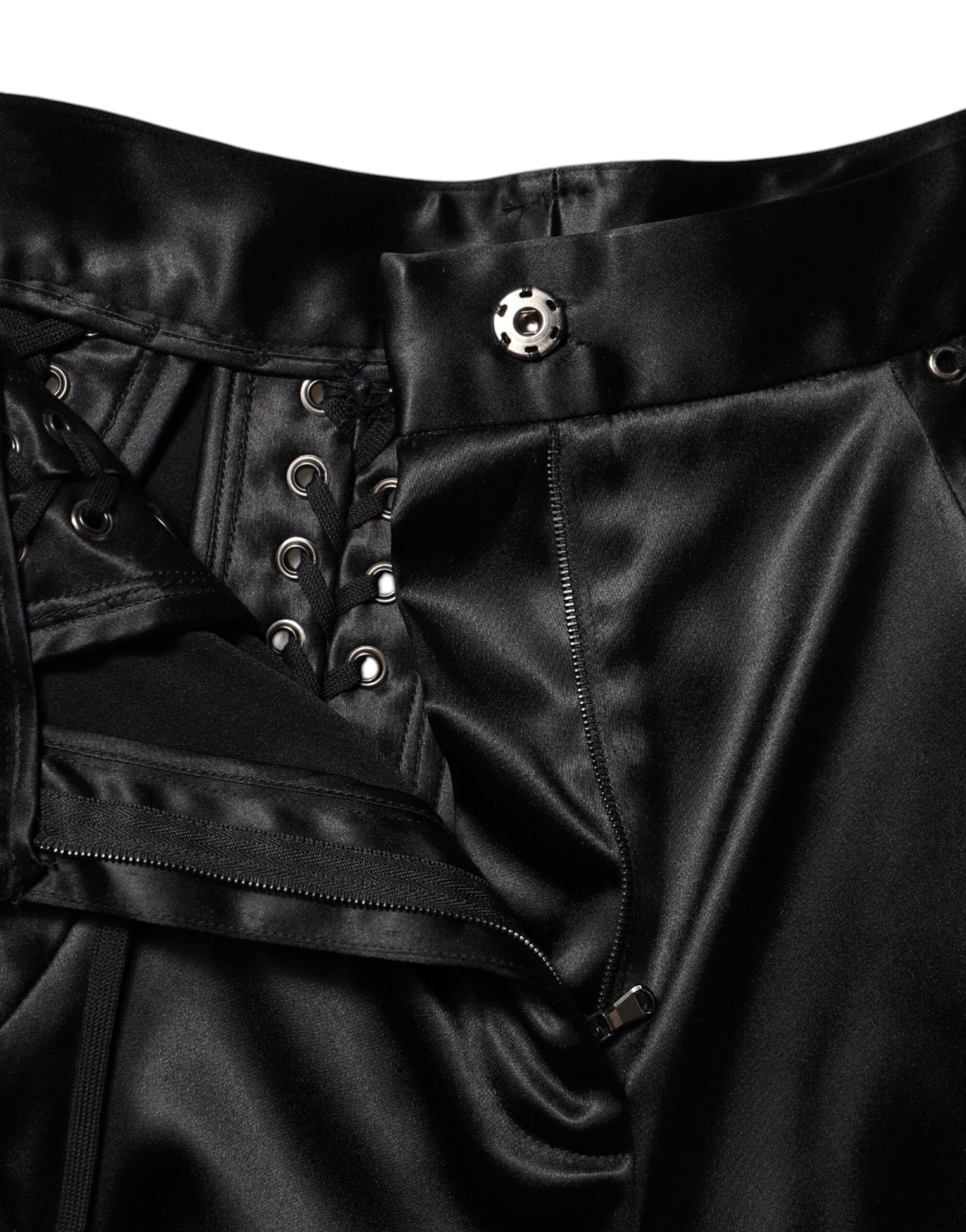 Dolce & Gabbana Black Lace Details High Waist Skinny Pants Dolce & Gabbana