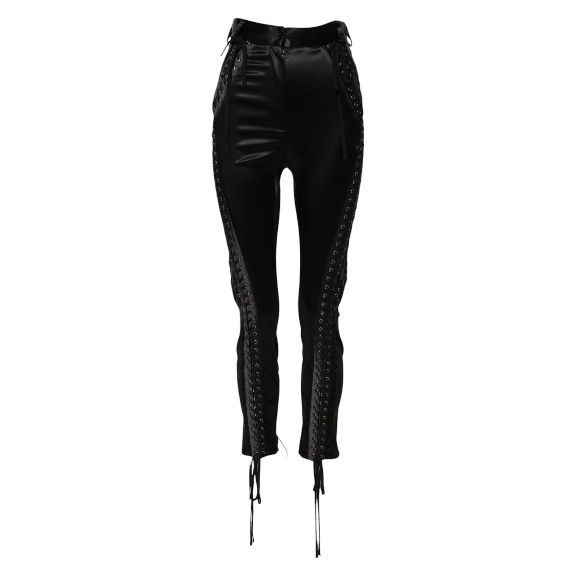 Dolce & Gabbana Black Lace Details High Waist Skinny Pants Dolce & Gabbana