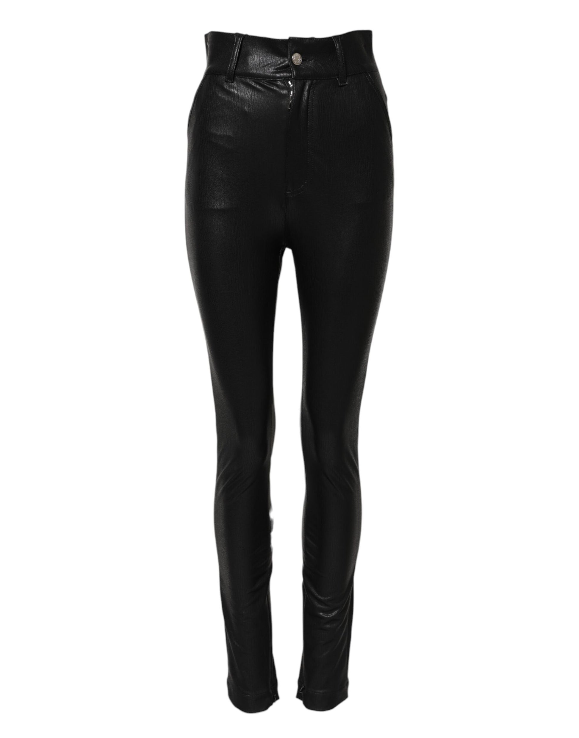 Dolce & Gabbana Black Leather High Waist Slim Fit Pants Dolce & Gabbana