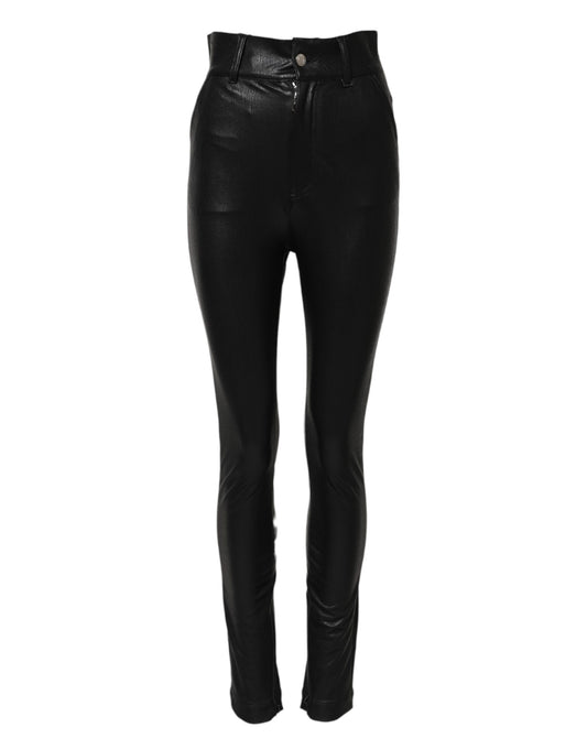Dolce & Gabbana Black Leather High Waist Slim Fit Pants Dolce & Gabbana