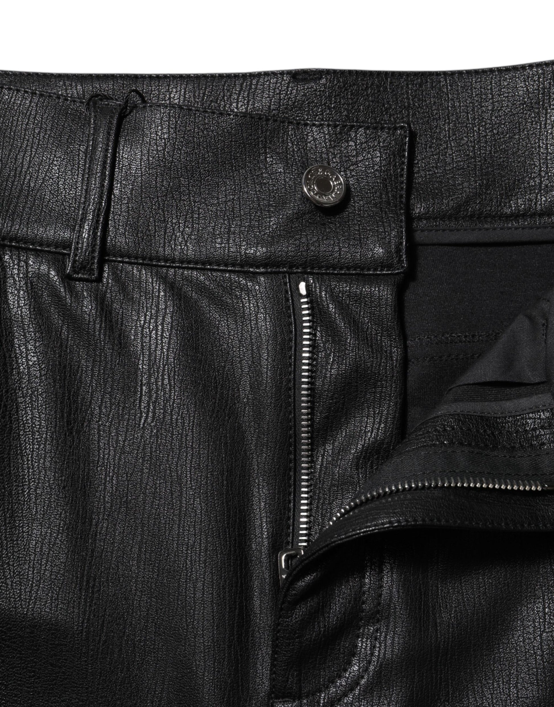Dolce & Gabbana Black Leather High Waist Slim Fit Pants Dolce & Gabbana
