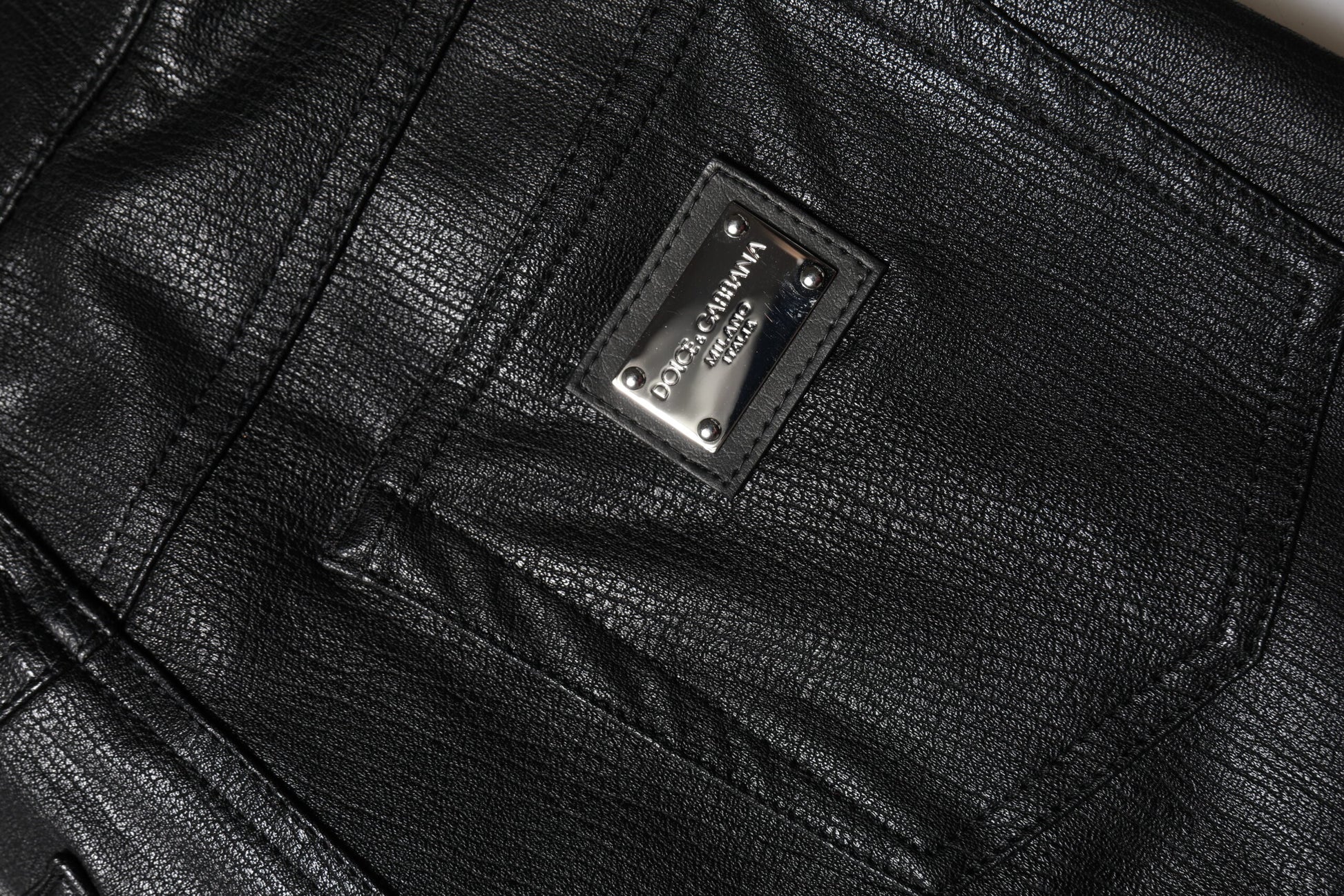 Dolce & Gabbana Black Leather High Waist Slim Fit Pants Dolce & Gabbana