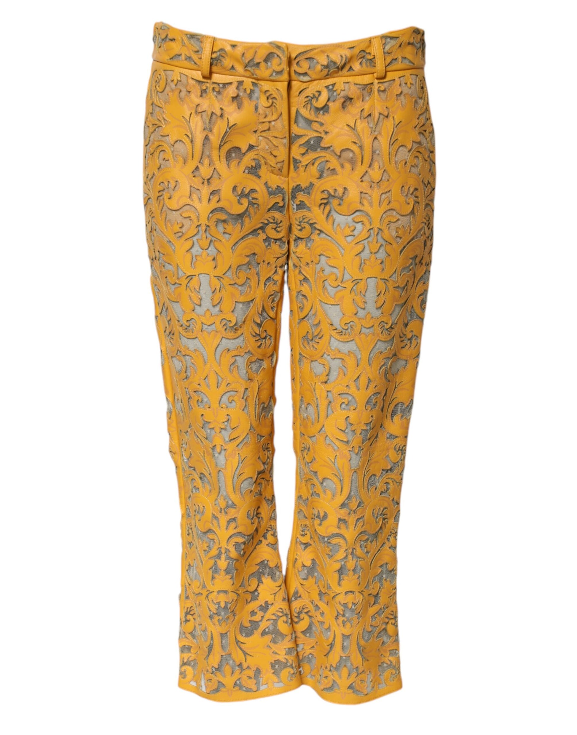 Dolce & Gabbana Yellow Floral Lace Mid Waist Capri Pants Dolce & Gabbana