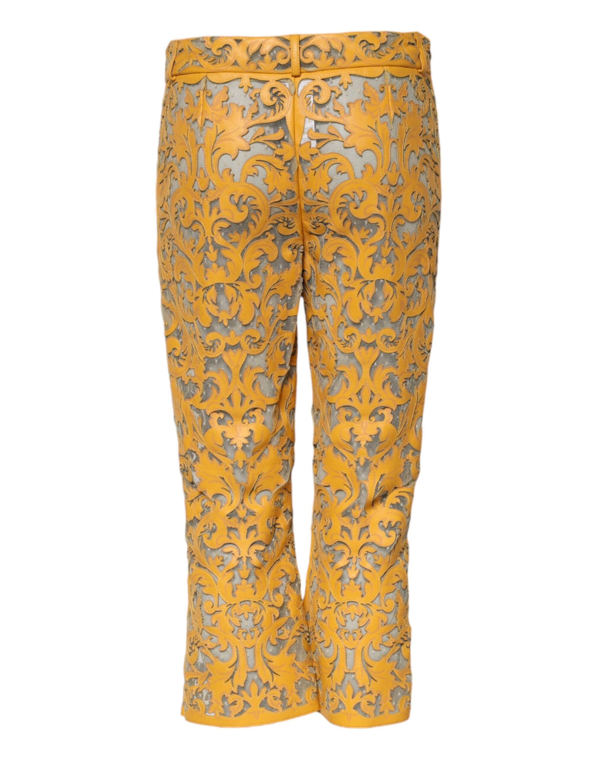 Dolce & Gabbana Yellow Floral Lace Mid Waist Capri Pants Dolce & Gabbana