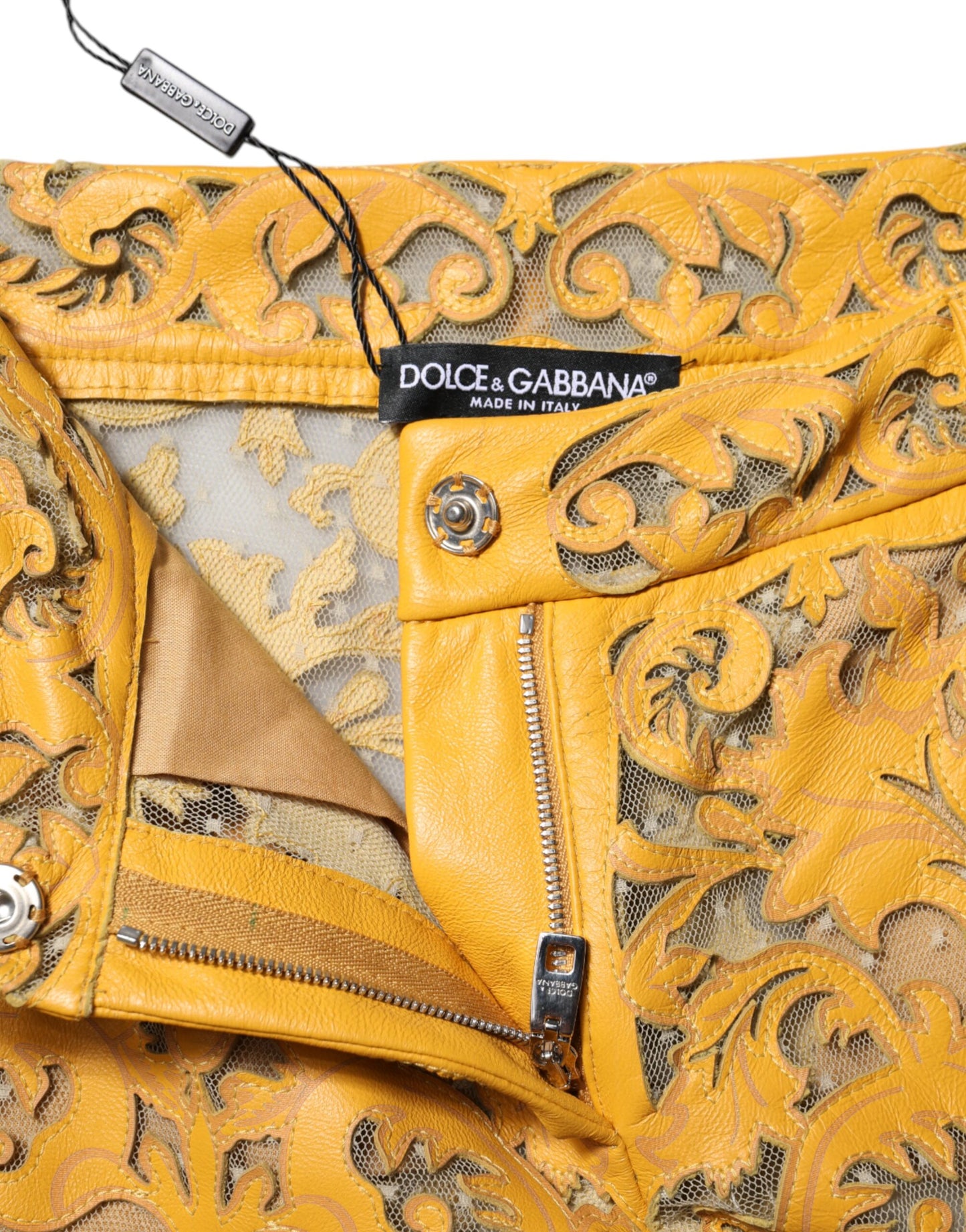 Dolce & Gabbana Yellow Floral Lace Mid Waist Capri Pants Dolce & Gabbana