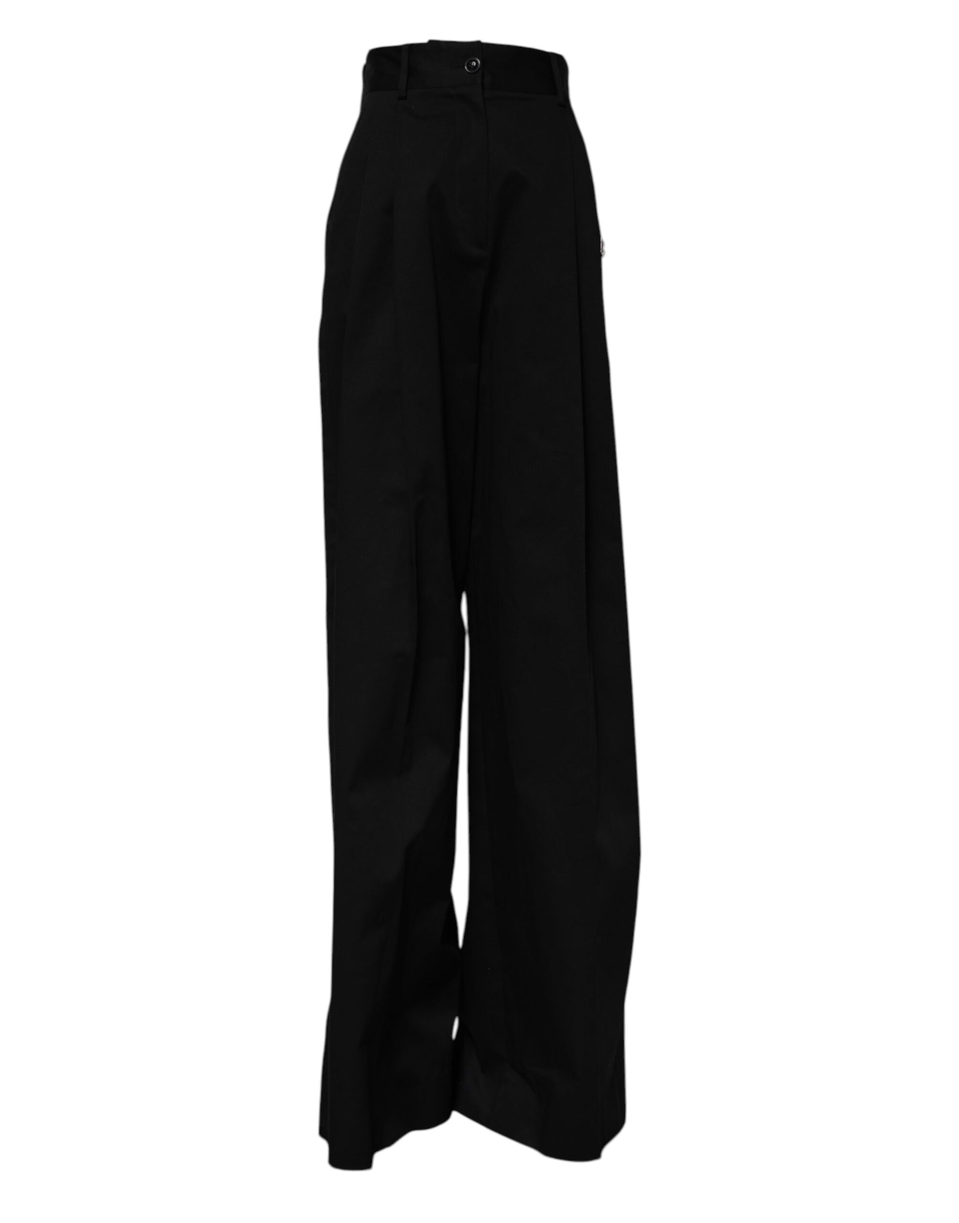 Dolce & Gabbana Black Cotton HighWaist Wide Leg Pants Dolce & Gabbana