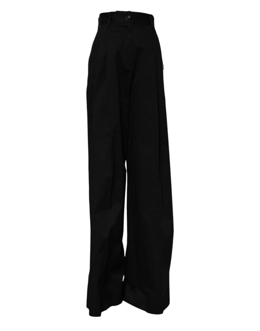 Dolce & Gabbana Black Cotton HighWaist Wide Leg Pants Dolce & Gabbana