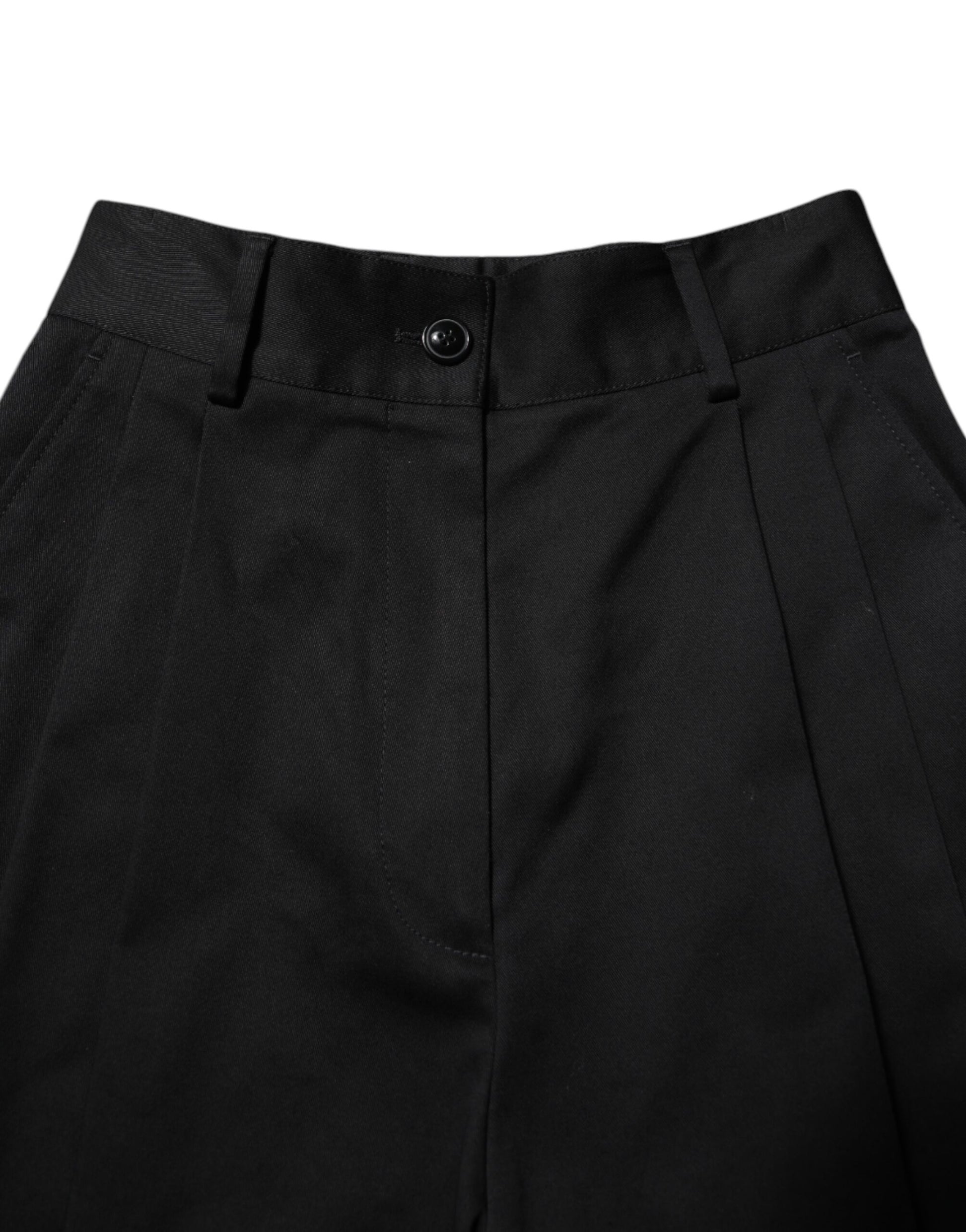 Dolce & Gabbana Black Cotton HighWaist Wide Leg Pants Dolce & Gabbana