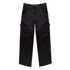 Tom Ford black viscose cargo pants with multiple pockets and relaxed fit, shown on a model against a neutral background.