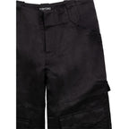 Tom Ford black viscose cargo pants with multiple pockets, relaxed fit, and stylish design, displayed on a model.