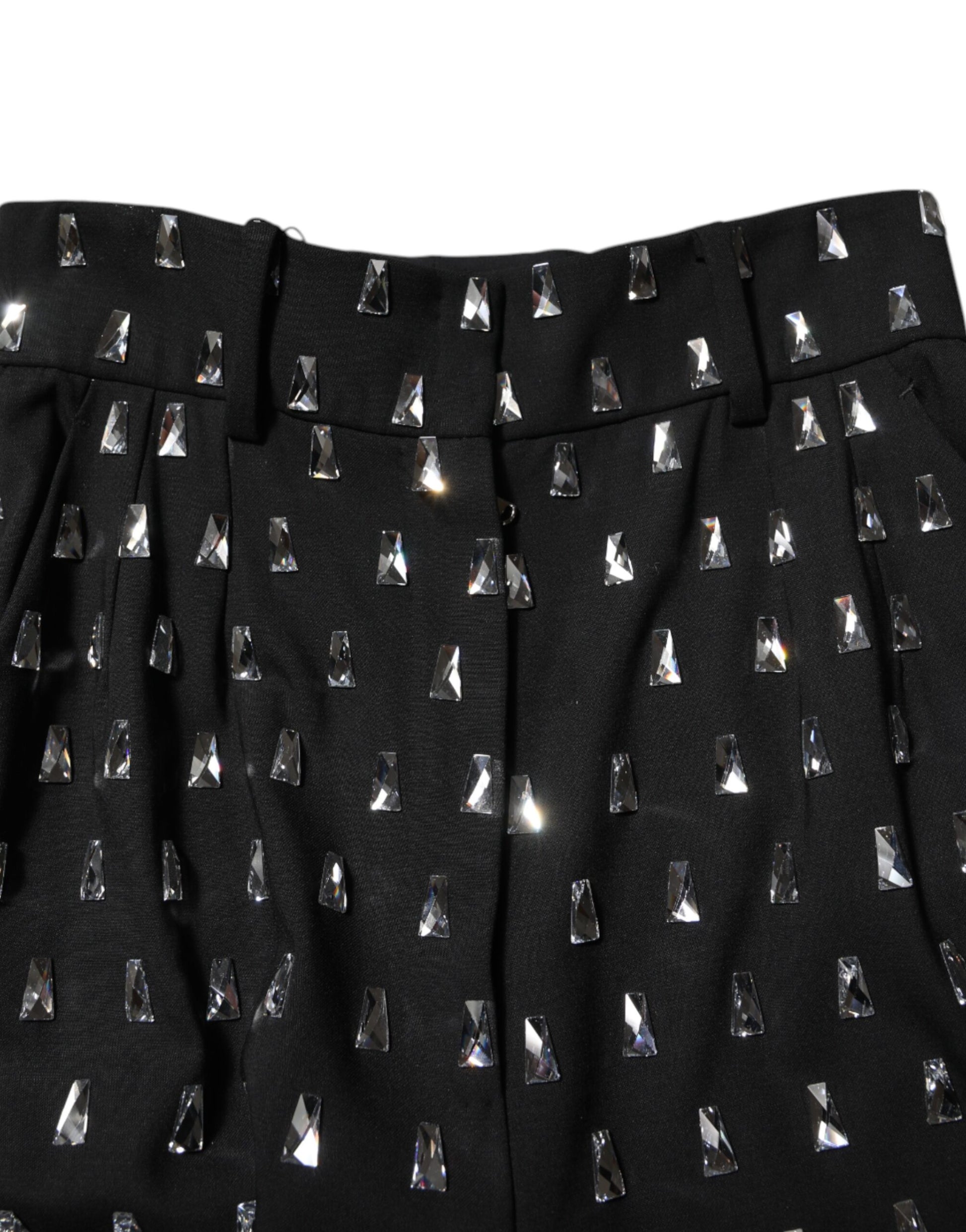 Dolce & Gabbana Black Crystal Embellished Wide Leg Pants Dolce & Gabbana