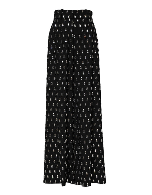Dolce & Gabbana Black Crystal Embellished Wide Leg Pants Dolce & Gabbana