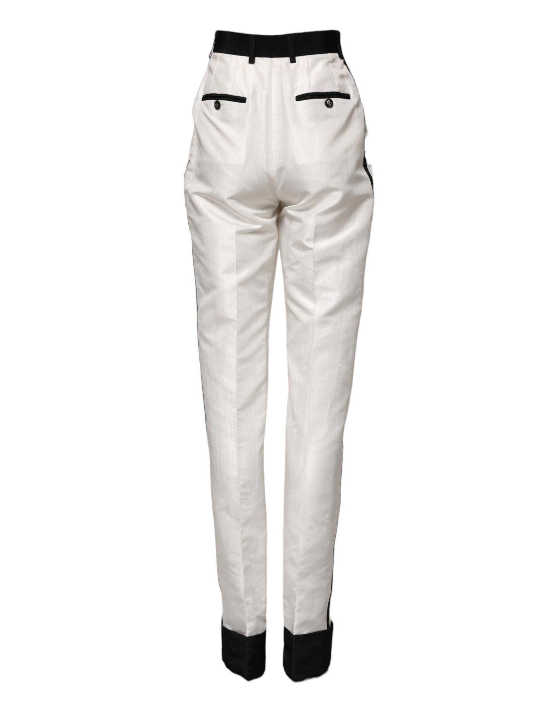 Dolce & Gabbana White High Waist Straight Dress Trouser Pants Dolce & Gabbana