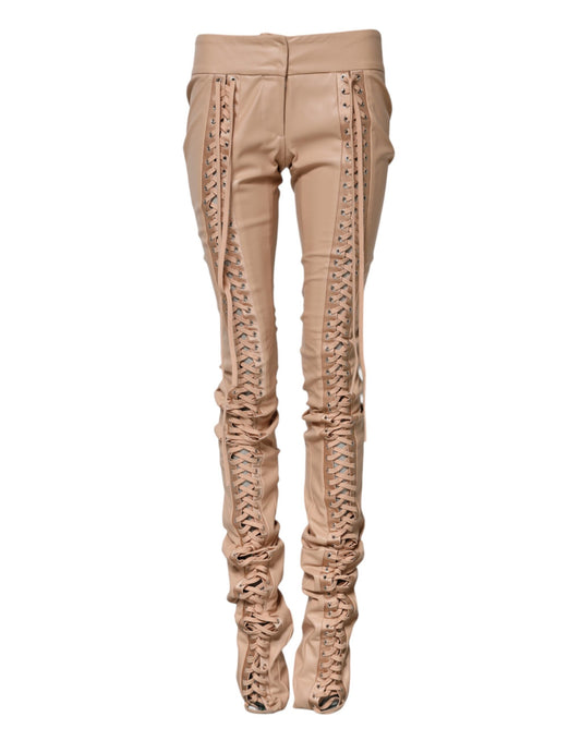 Dolce & Gabbana Beige Lace Details Mid Waist Skinny Pants Dolce & Gabbana
